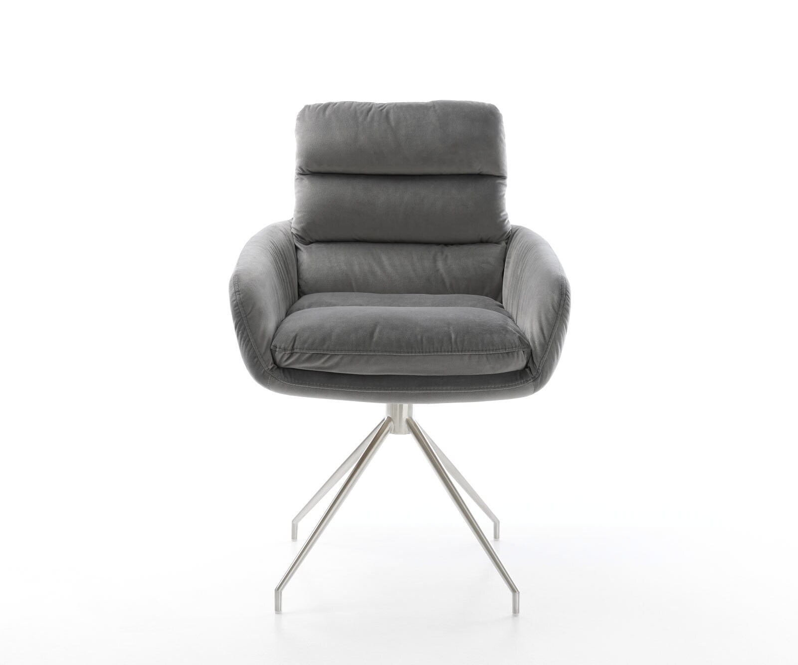Chaise-de-salle-à-manger Abelia-Flex avec accoudoirs velours gris pied croisé conique acier inoxydable brossé 2