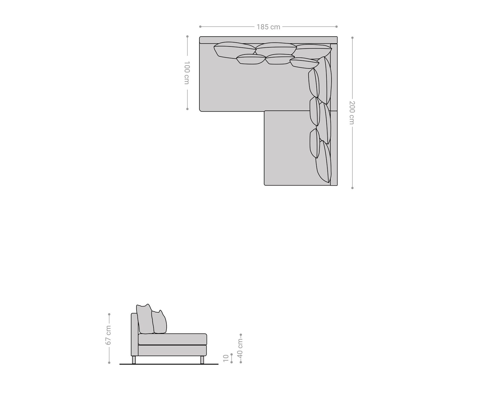 Canapé Clovis gris tissu plat ottoman gauche canapé modulable 1 Canapé Clovis gris tissu plat ottoman gauche canapé modulable 1