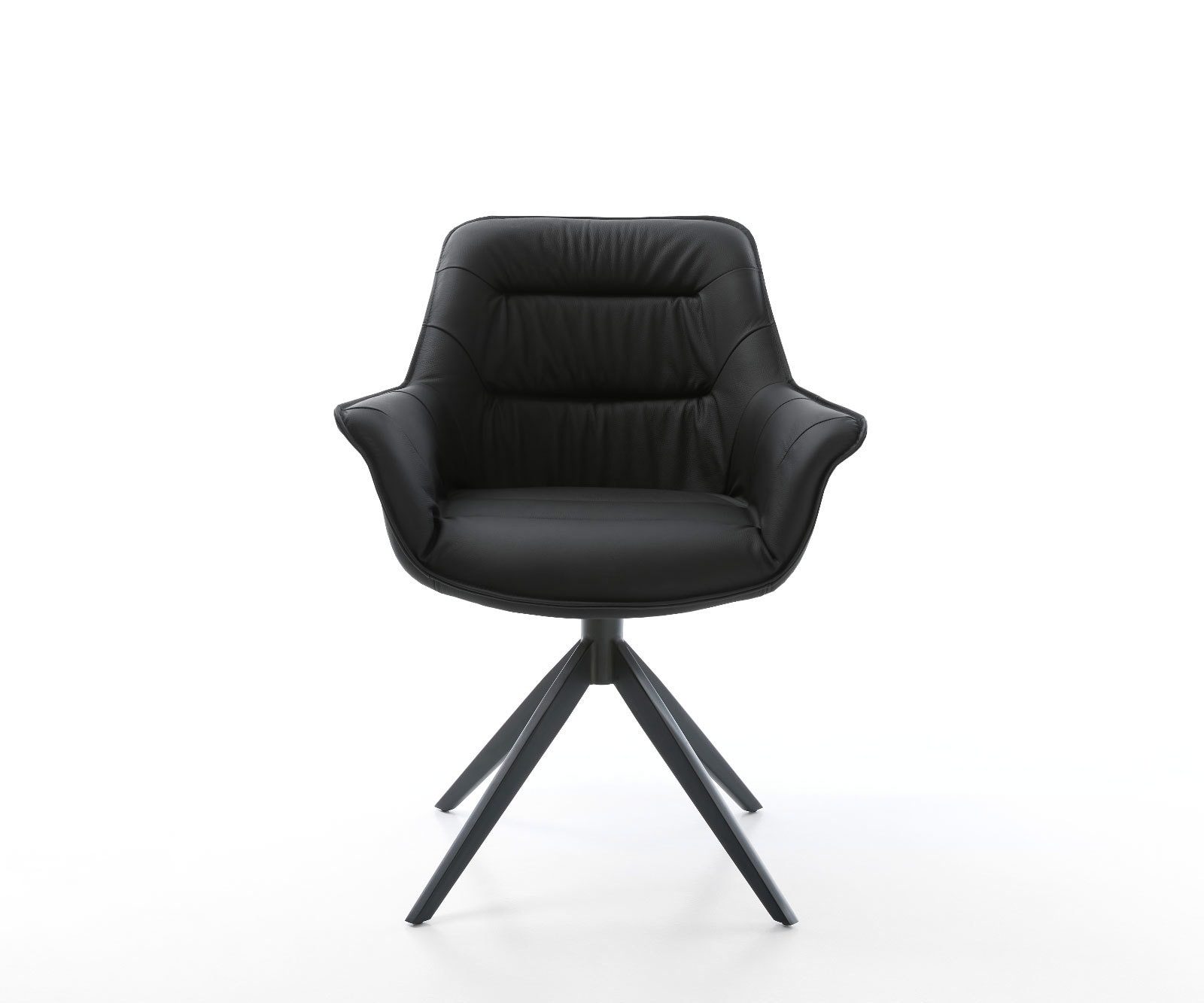 Chaise-de-salle-à-manger Kaira-Flex cuir de vache noir pied croisé large noir 2