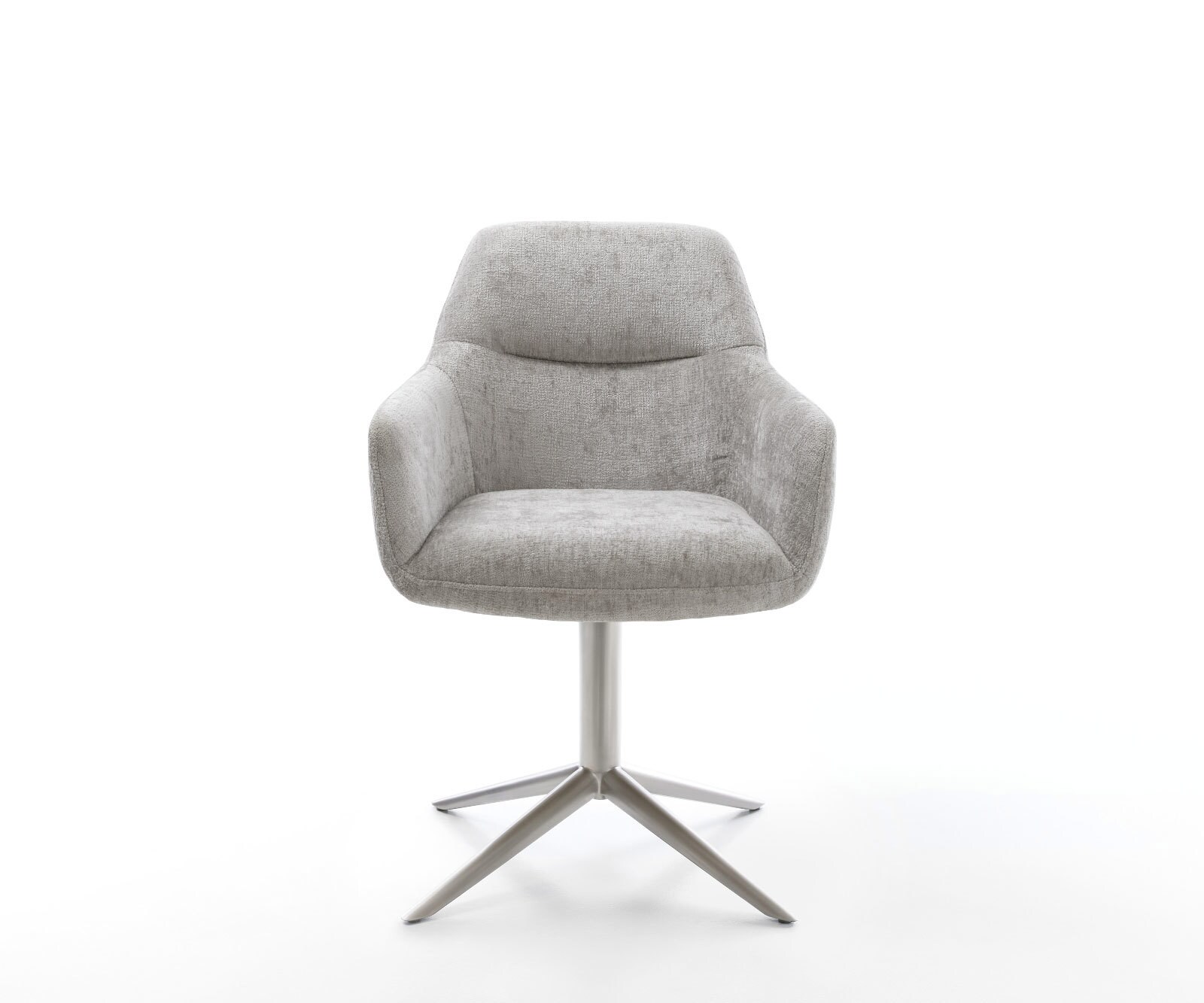Chaise-pivotante Pejo-Flex chenille gris argenté pied de chaise 4 branches acier inoxydable brossé pivotement sur 360° fonction bascule ressorts ensachés 2