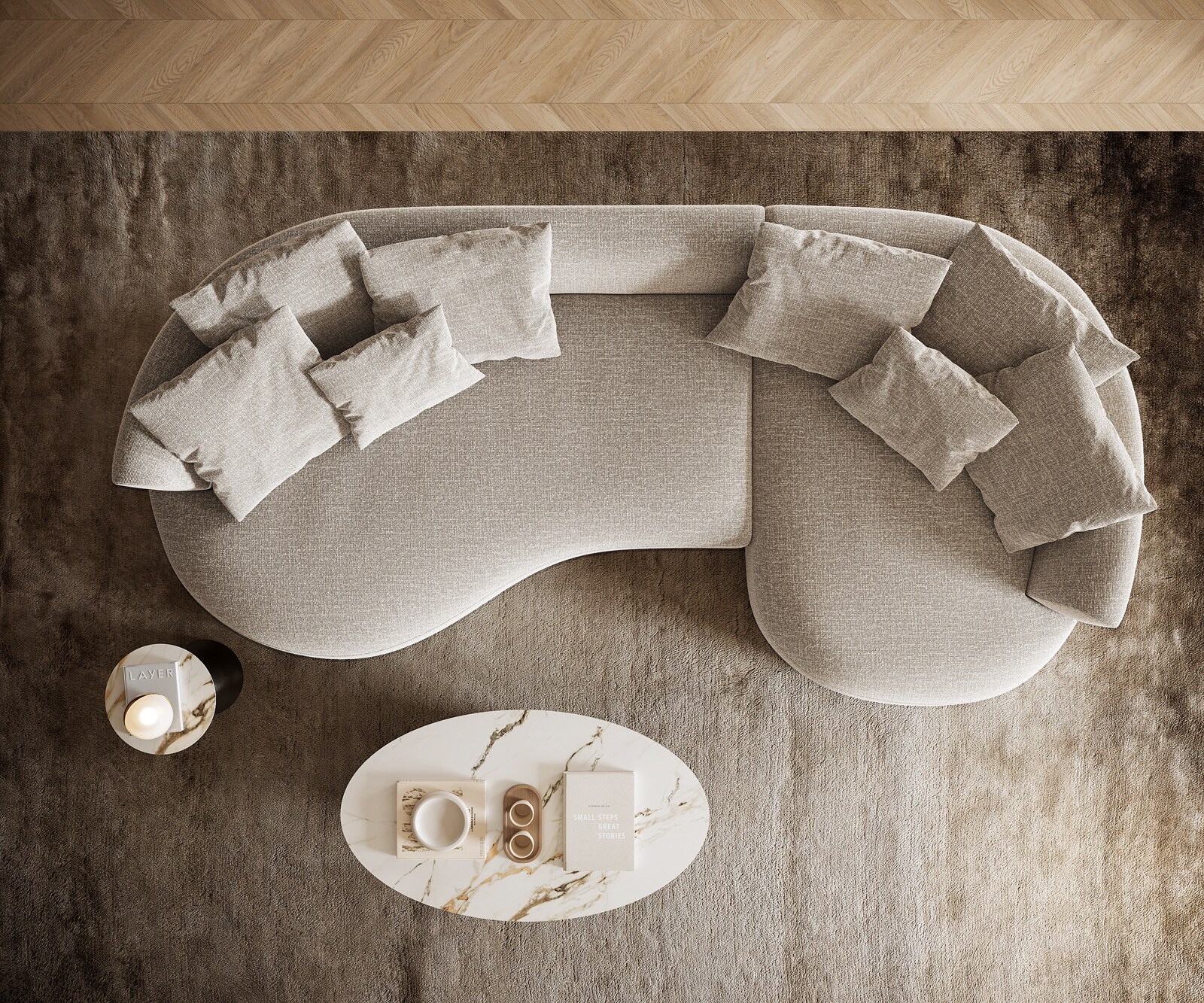 Grand-canapé Edina 330 x 170 cm Tissu tissé Soft Beige 5