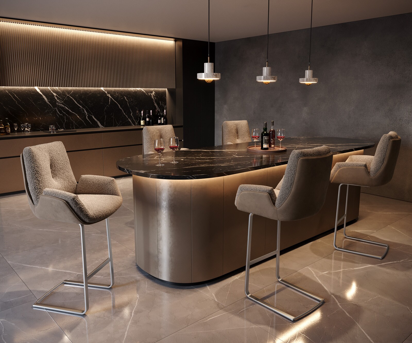 Chaise-de-bar Clea-Flex mélange de matériaux boue Chaise cantileversement plat acier inoxydable ressorts ensachés 3