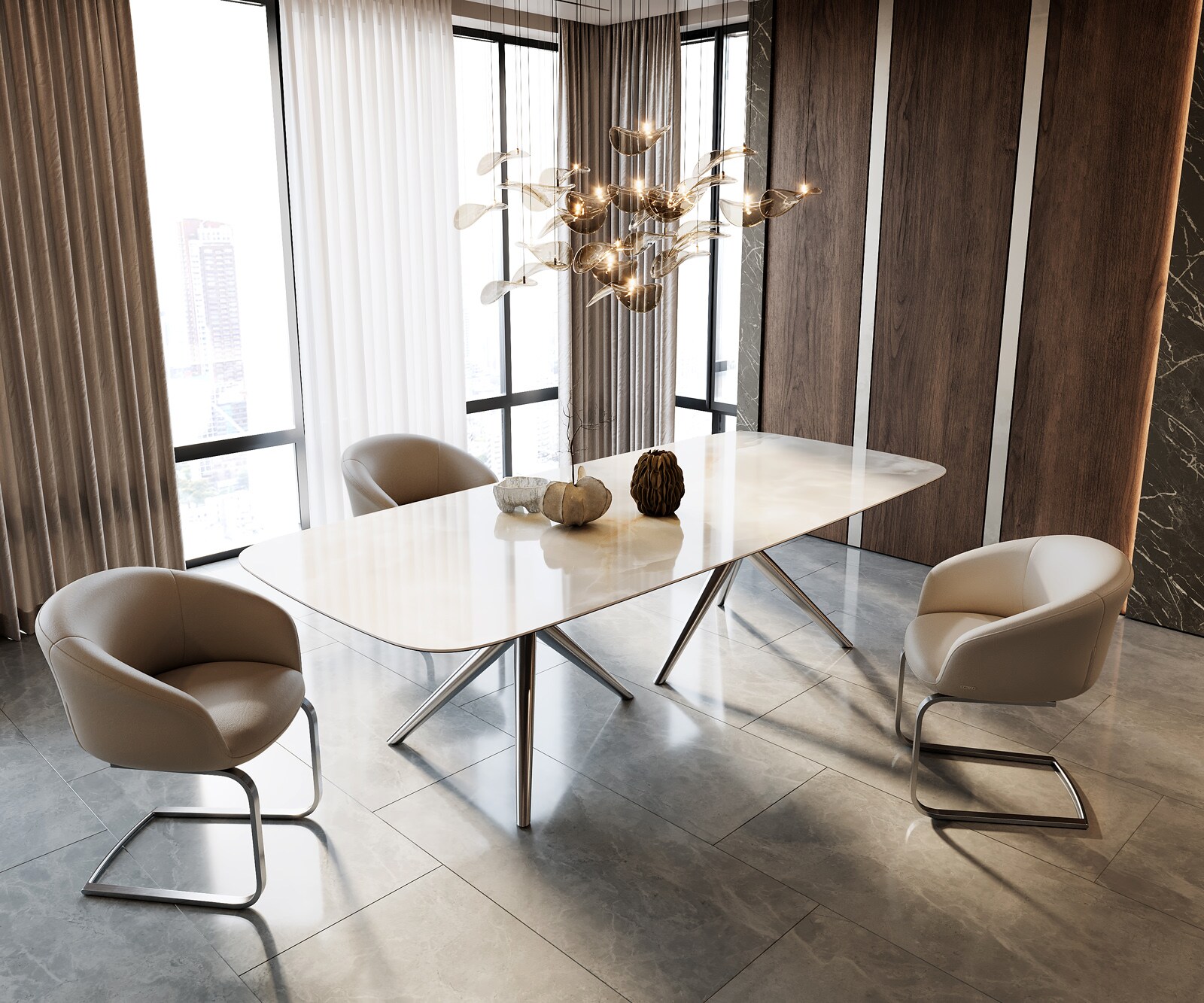 Table à manger Edge Boot 270x120 Céramique Iris FMG Onice Grigio Estelar rond Acier inoxydable 7