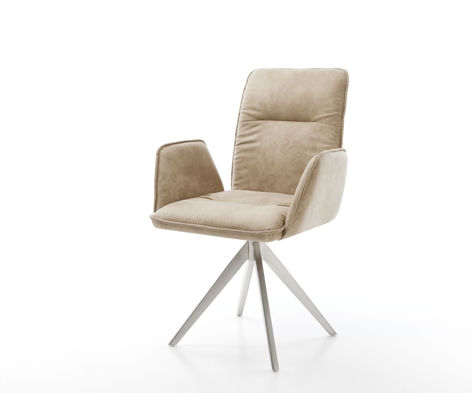 Chaise-pivotante Vinja-Flex beige vintage cadre croisé angulaire acier inoxydable pivote sur 180°