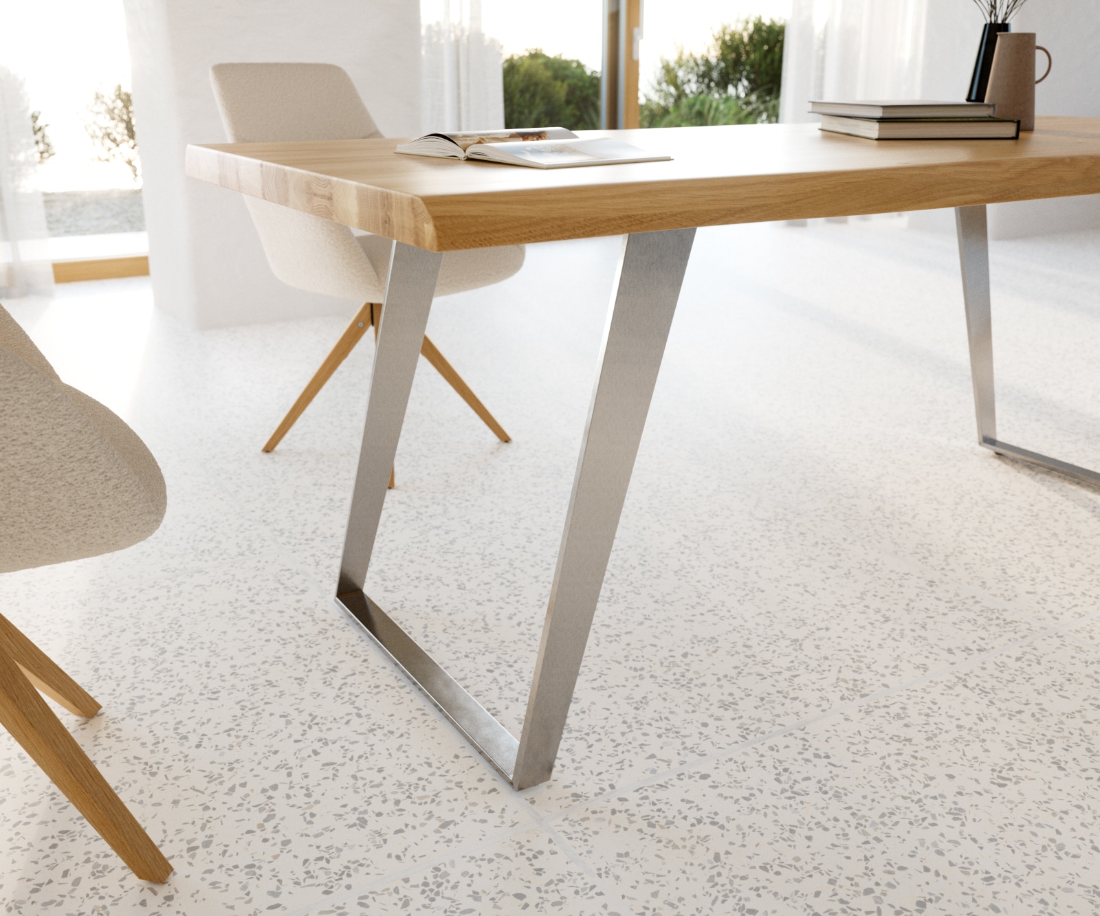 Table à manger Edge 200x100 chêne nature acier inoxydable inclinée Live-Edge 5 Table à manger Edge 200x100 chêne nature acier inoxydable inclinée Live-Edge 5