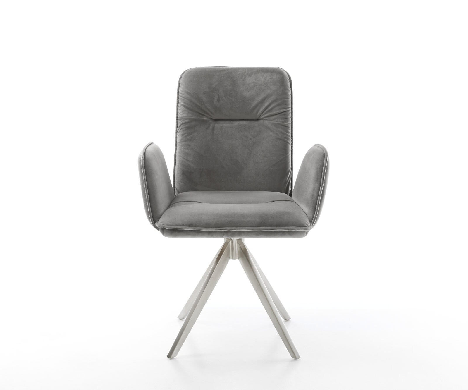Chaise-de-salle-à-manger Vinja-Flex velours gris pied croisé angulaire acier inoxydable brossé 1 Chaise-de-salle-à-manger Vinja-Flex velours gris pied croisé angulaire acier inoxydable brossé 1