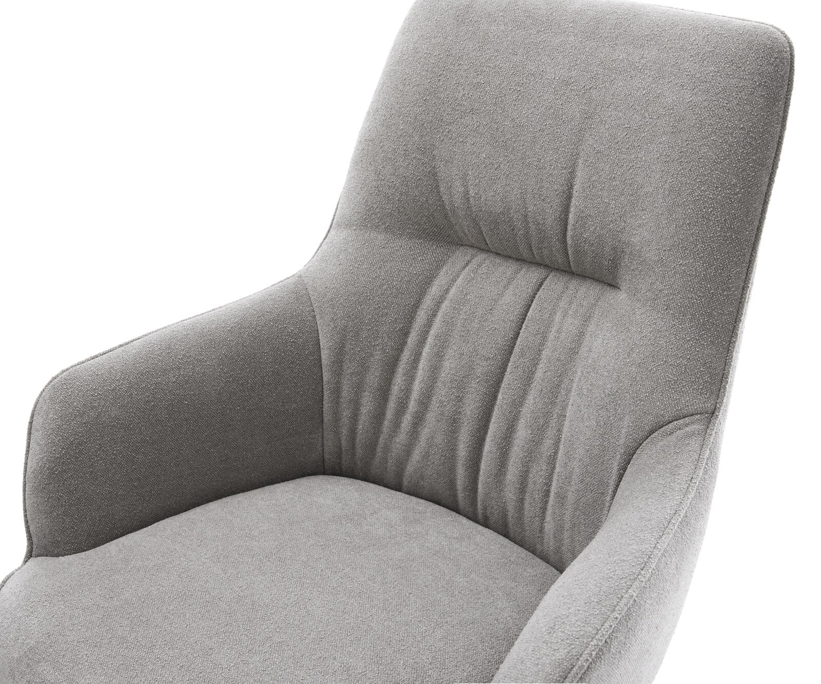 Chaise-de-salle-à-manger Zelia-Flex avec accoudoirs tissu structuré doux gris 4 pieds coniques acier inoxydable resorts ensachés 3