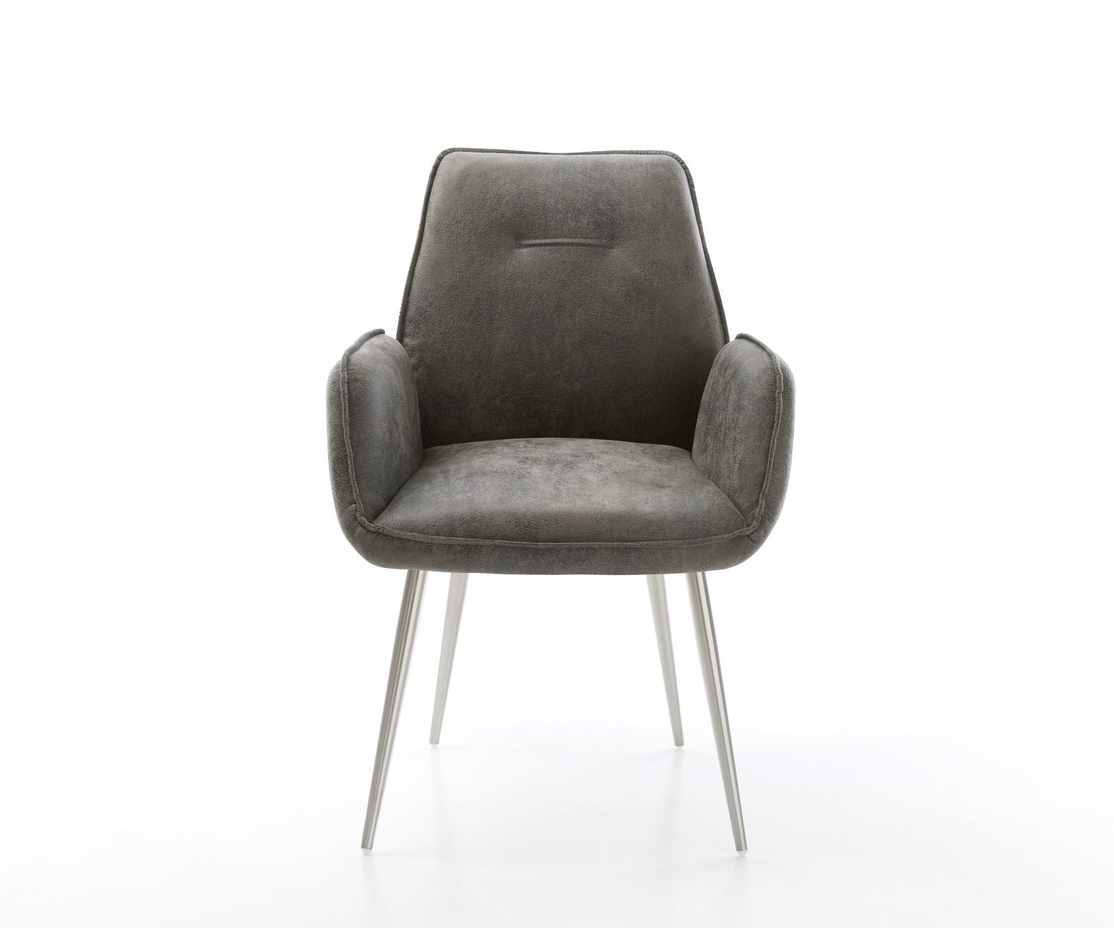 Chaise-de-salle-à-manger Zoa-Flex microvelours gris antique 4 pieds coniques acier inoxydable brossé ressorts ensachés 1