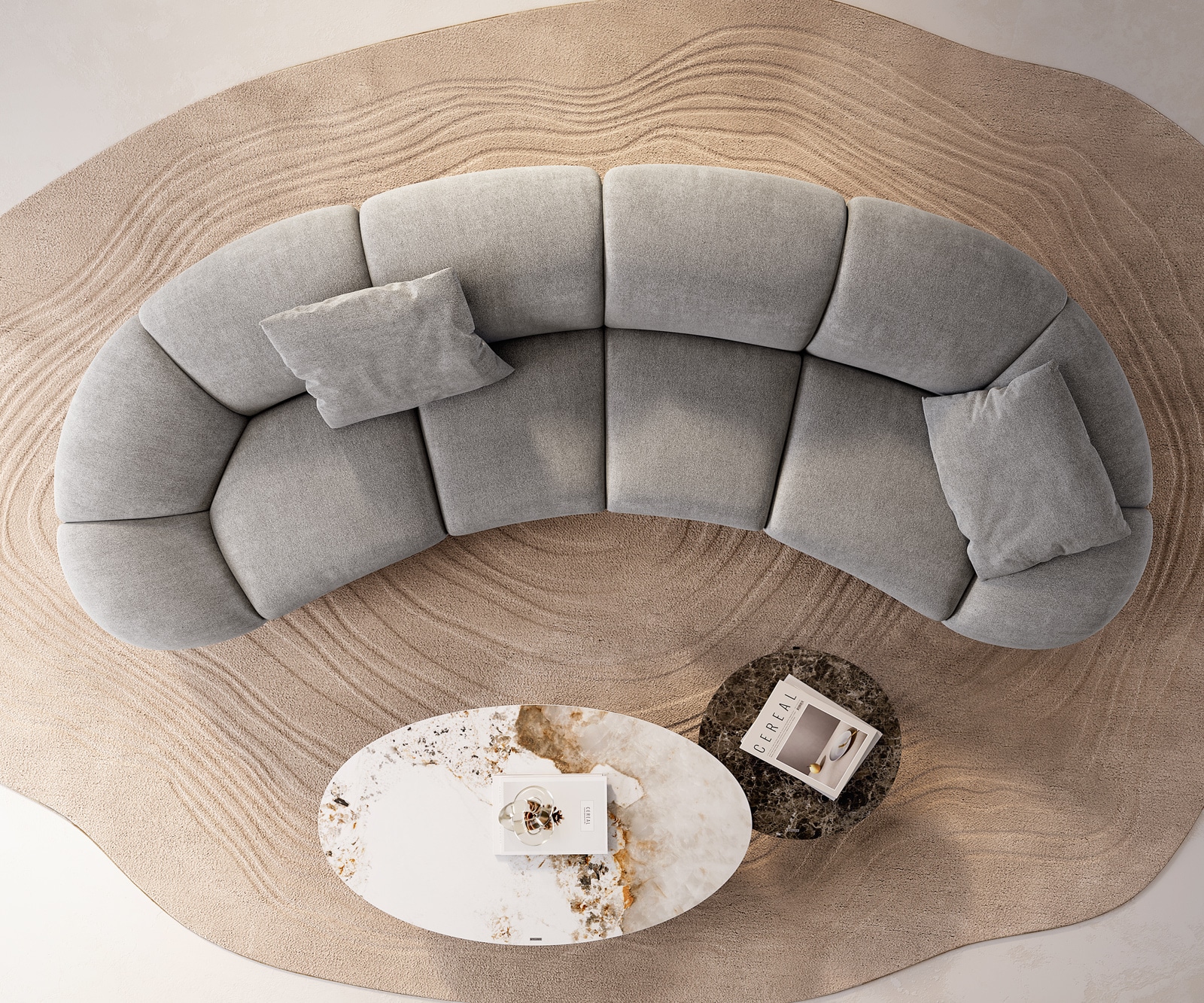 Bigsofa Lunna 360x175 cm Tissu structuré Soft Gris 2 coussins 8