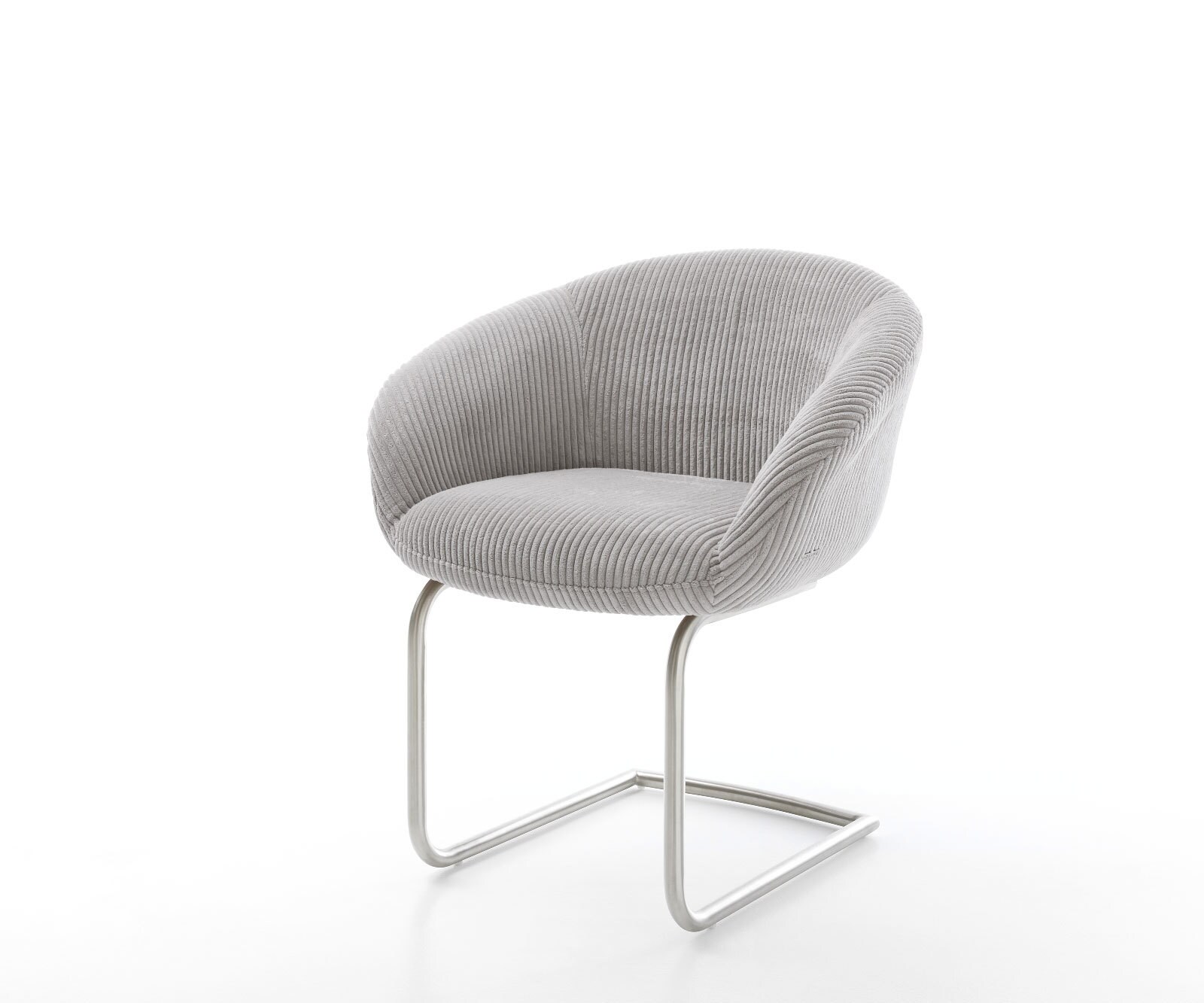 Cantilever Vinka-Flex avec accoudoirs côtelé gris argenté pied cantilever rond acier inoxydable brossé ressorts ensachés 1