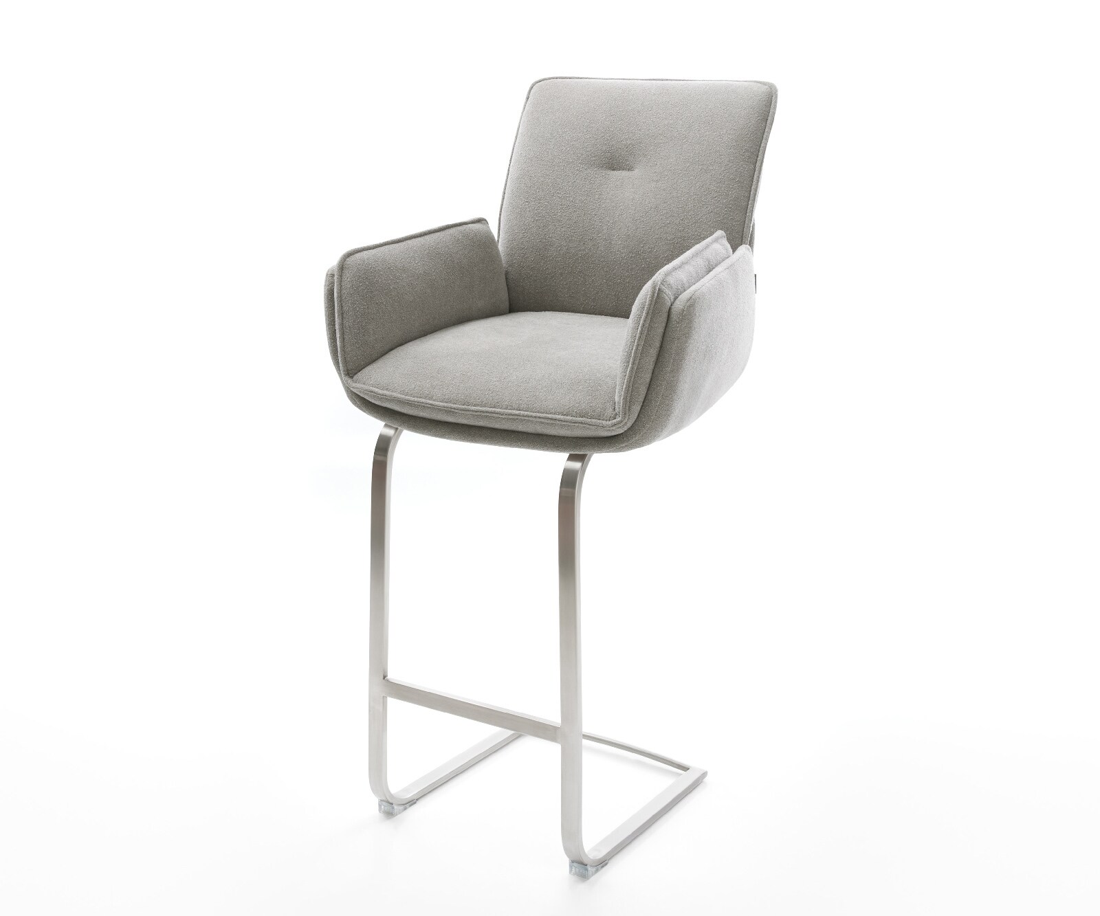 Chaise-de-bar Nela-Flex Tissu structuré doux Gris Pied cantilever acier inoxydable Argent