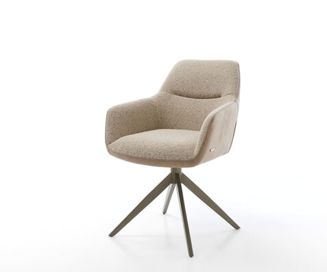 Chaise-pivotante Pejo-Flex tissu mixte couleur boue pied croisé large aspect titane pivotement sur 360° fonction bascule ressorts ensachés