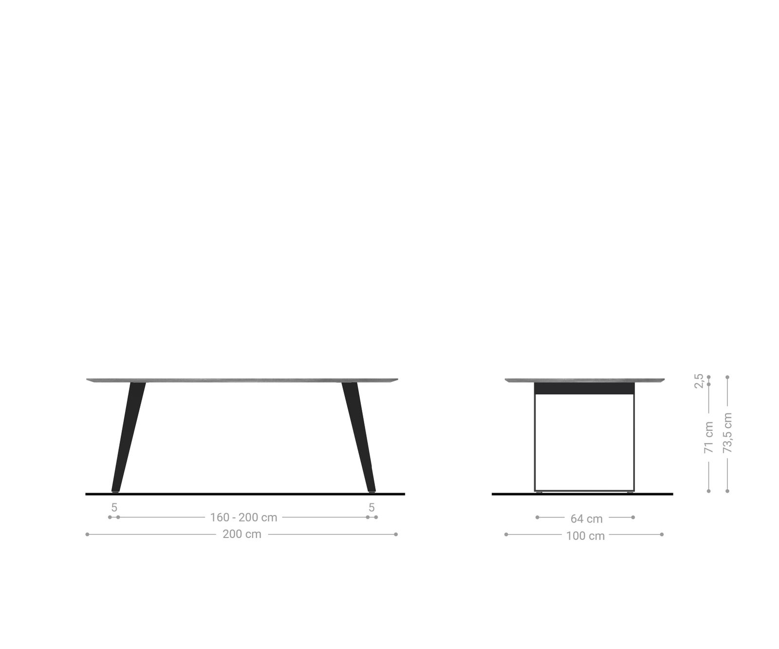 Table à manger Edge Boot 200x100 Acacia Naturel Inox inclinéee Bord Suisse 6