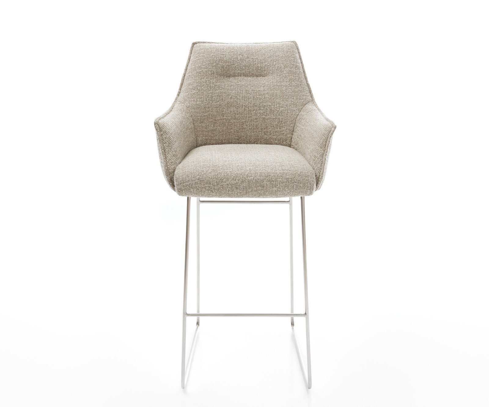 Chaise-de-bar Alja-Flex Tissu tissé doux Beige Pied trapèze acier inoxydable Argent Ressort ensaché 2