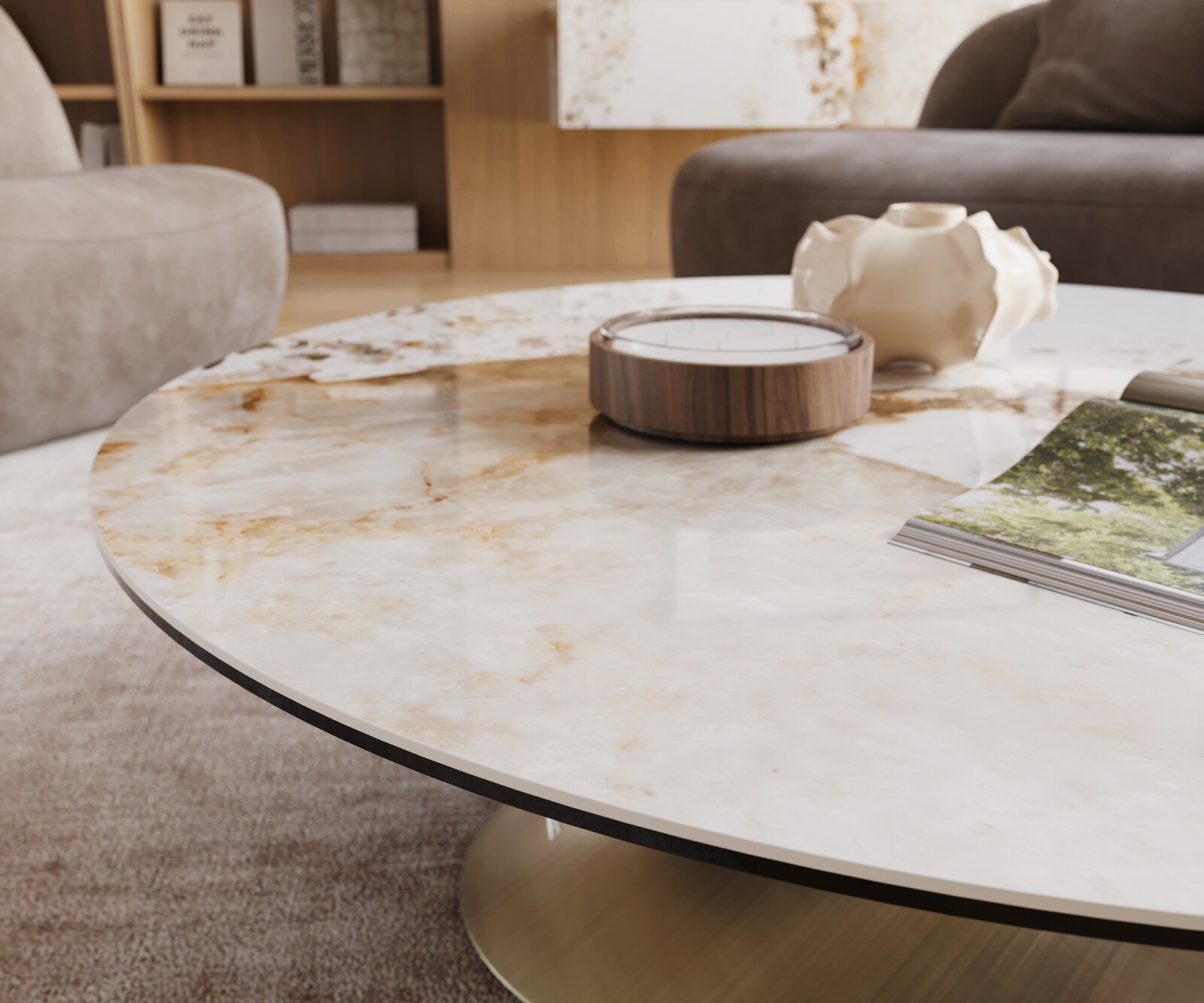Table basse Edge rond 100x100 cm céramique Minas Melange Conis doré métallique 5