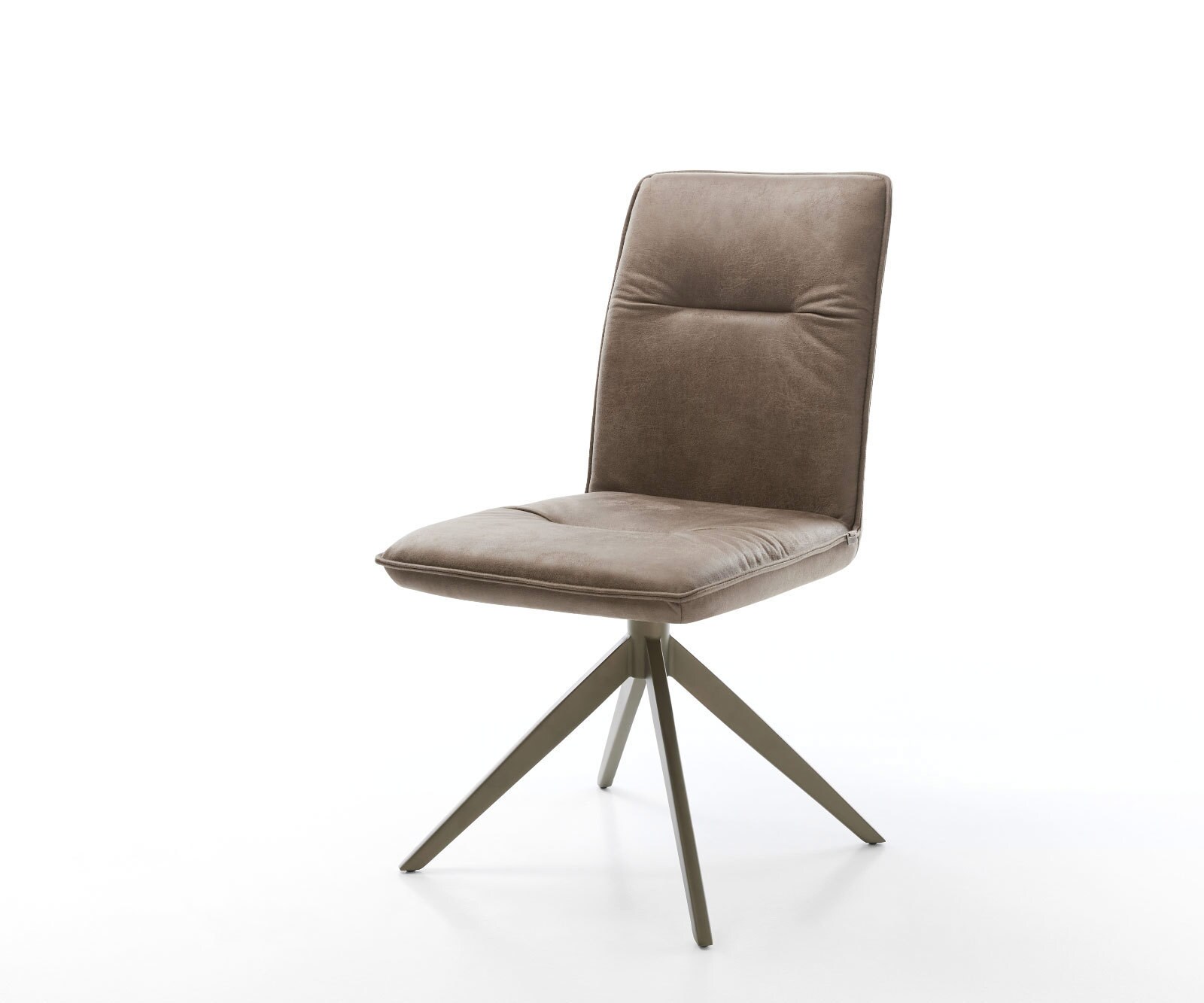 Chaise-pivotante Vinjo-Flex microvelours taupe vintage pied croisé large aspect titane pivotement sur 360°