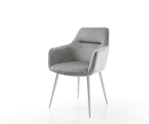 Chaise-de-salle-à-manger Pejo-Flex velours gris 4 pieds coniques acier inoxydable brossé ressorts ensachés