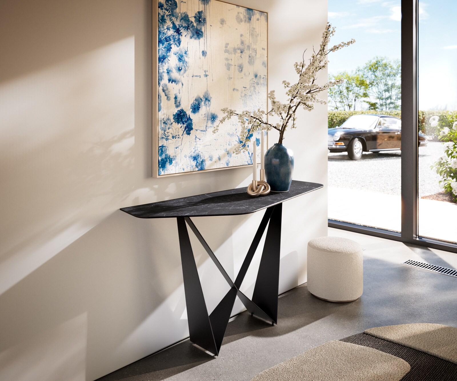 Console Edge Polygonal 140x50 cm Céramique Laminam® Nero Greco Anthrazit Spios Métal Noir