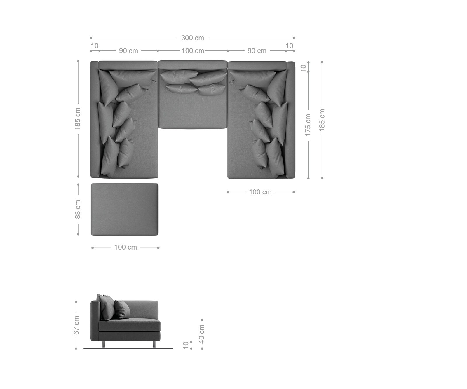 Canapé-panoramique Clovis Anthracite look Antique Modulable avec Tabouret 1 Canapé-panoramique Clovis Anthracite look Antique Modulable avec Tabouret 1