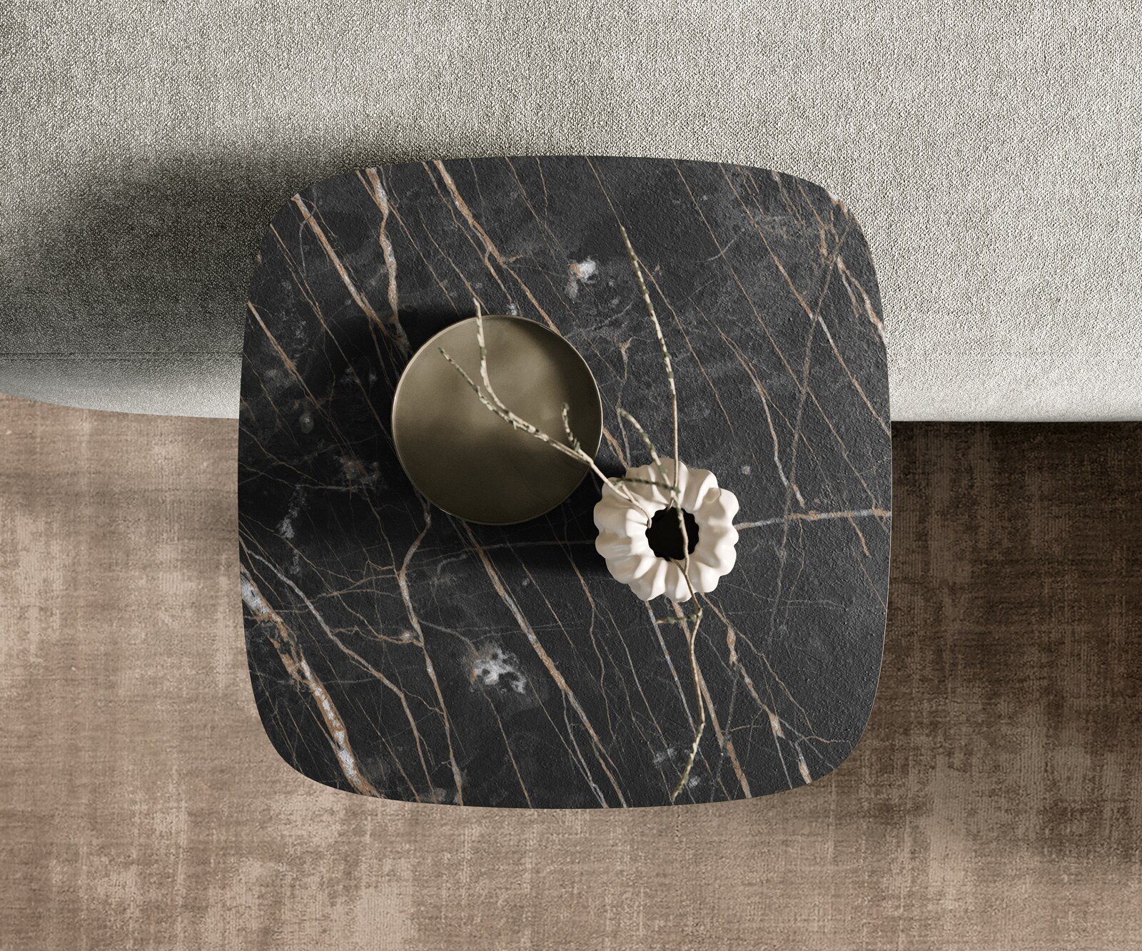 Table basse Edge Boot 50x50 cm céramique Laminam® Noir Desir brun Eleny acier inoxydable brossé 4