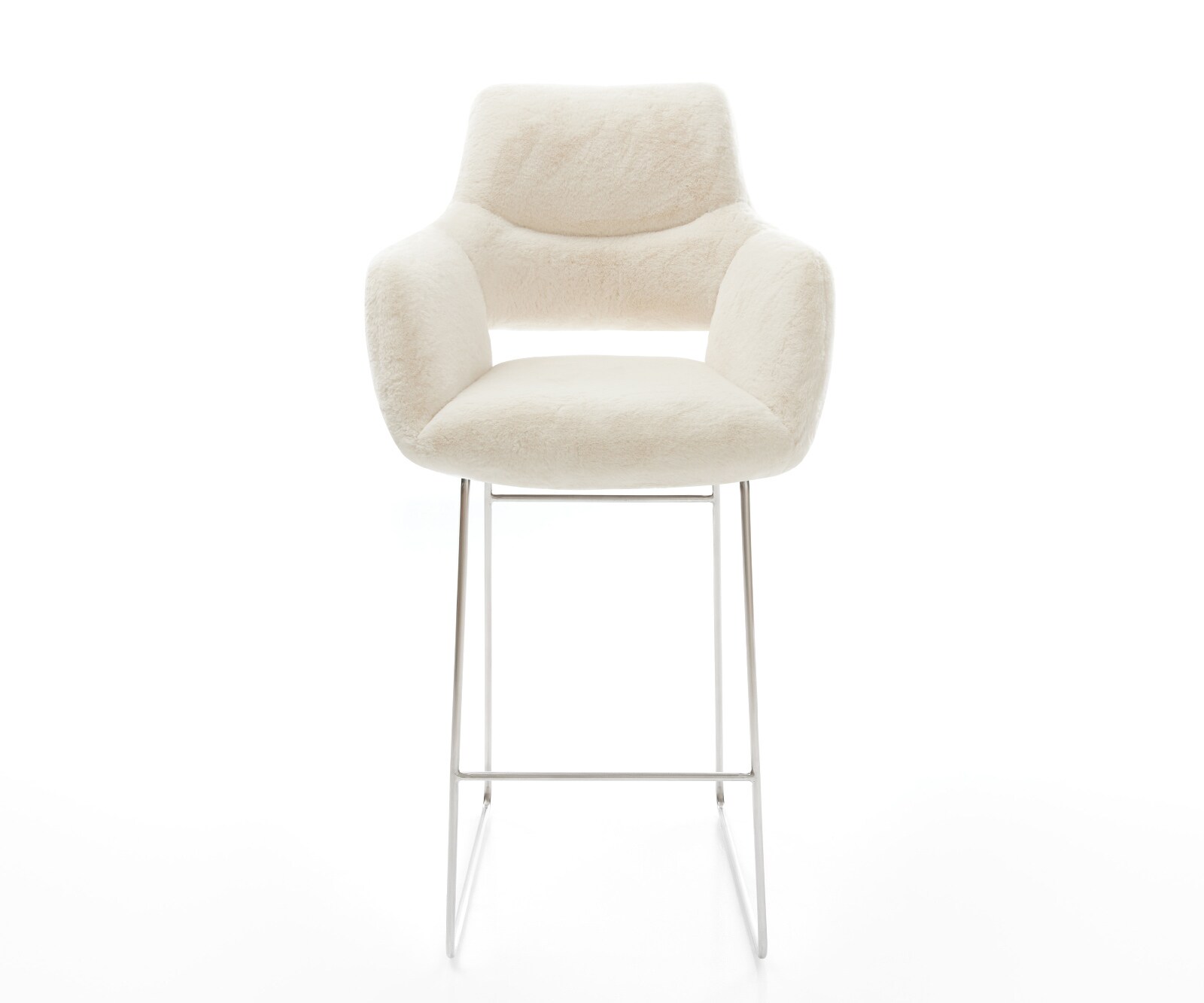 Chaise-de-bar Yago-Flex Peluche Crème-blanc Pied trapèze acier inoxydable Argent Ressort ensaché 2