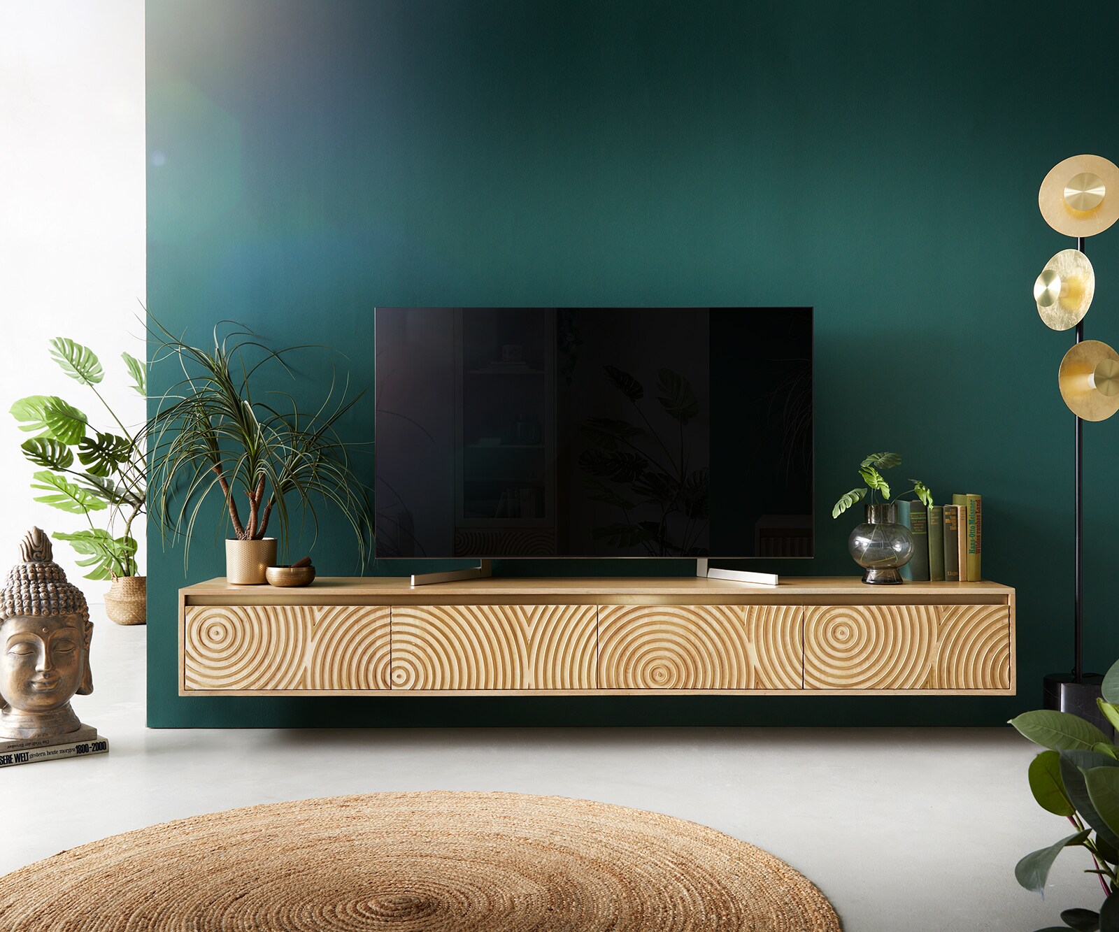 Meuble-TV Budaya 220 cm manguier naturel 4 portes  1
