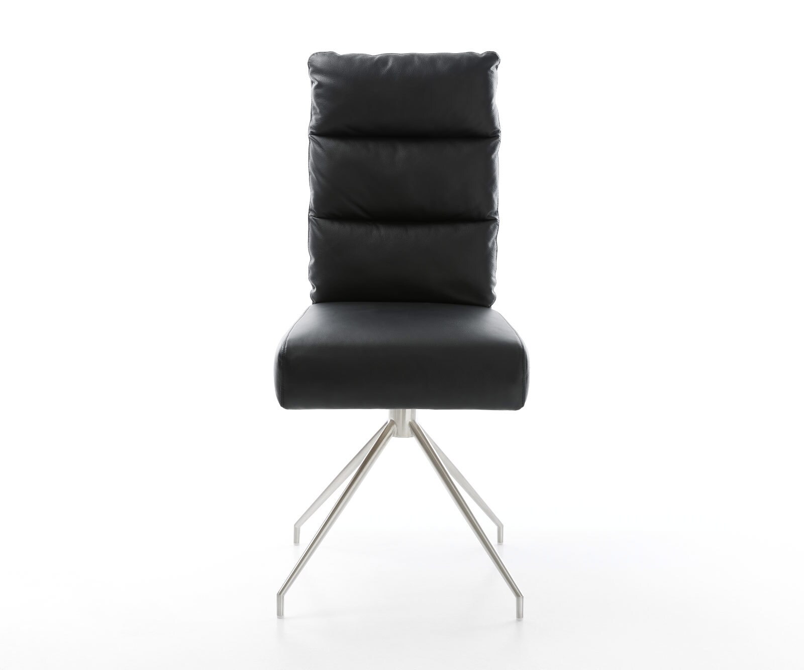 Chaise-de-salle-à-manger Pela-Flex cuir de vache noir pied croisé conique acier inoxydable brossé ressorts ensachés 1 Chaise-de-salle-à-manger Pela-Flex cuir de vache noir pied croisé conique acier inoxydable brossé ressorts ensachés 1