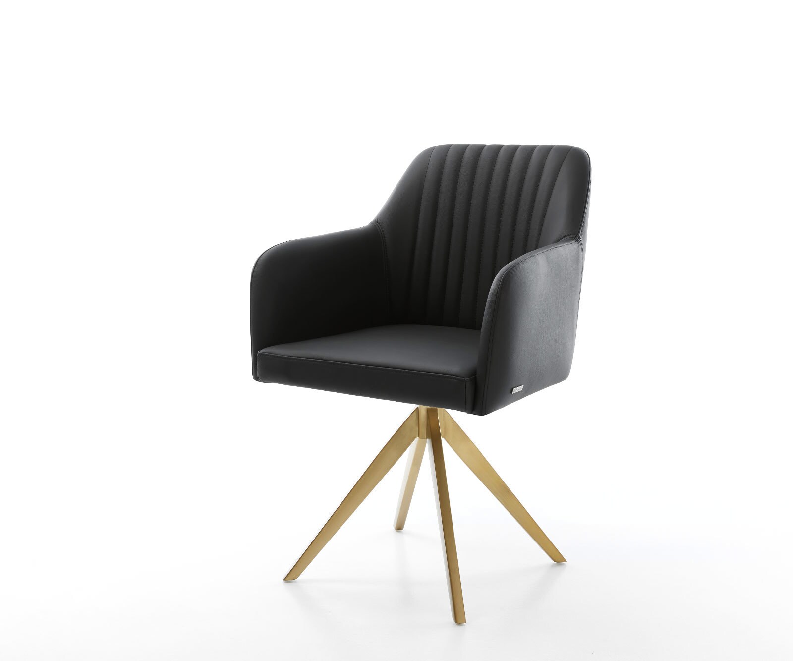 Chaise-de-salle-à-manger Greg-Flex cuir de vache noir pied croisé angulaire or ressorts ensachés 1