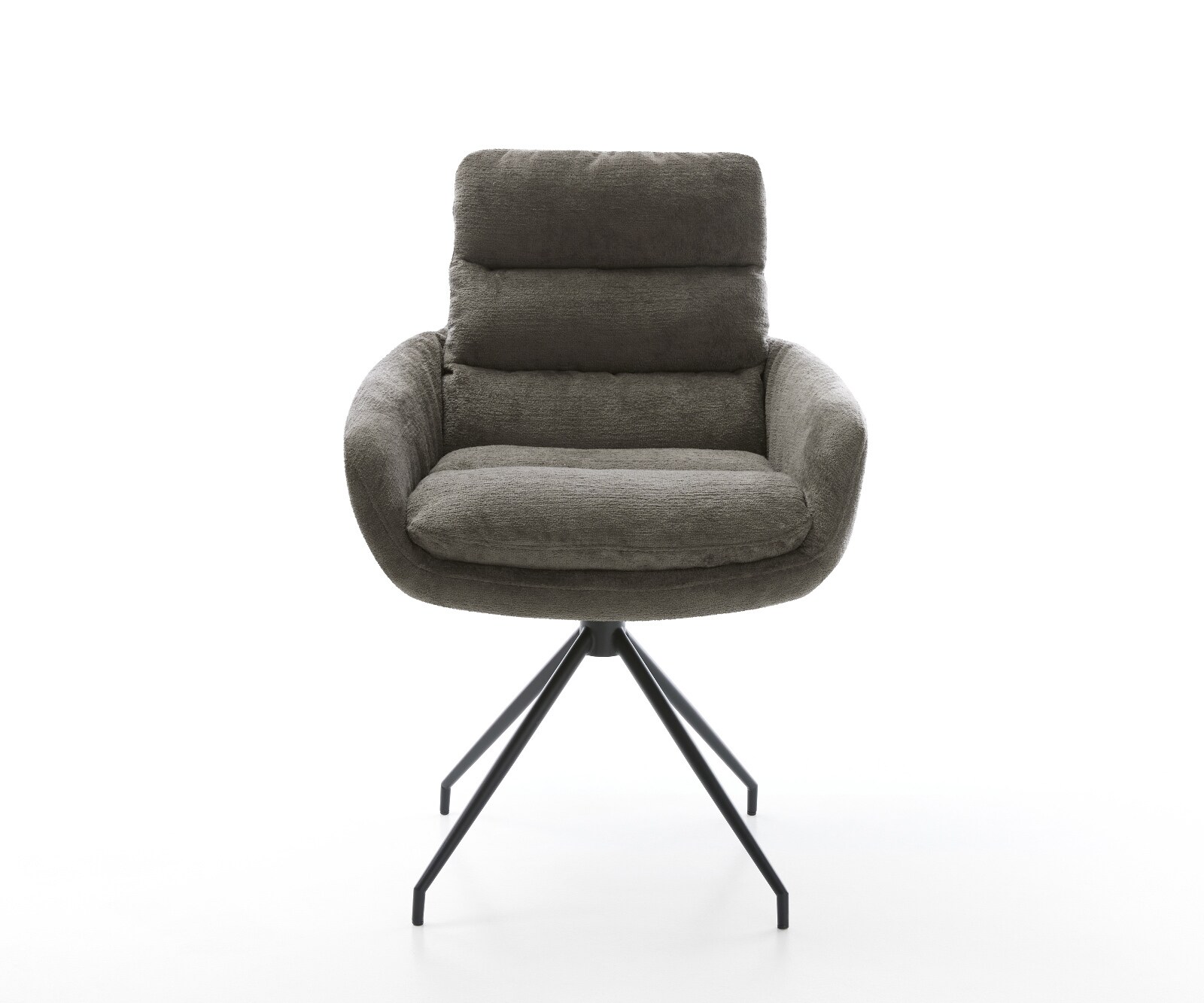 Chaise-de-salle-à-manger Abelia-Flex avec accoudoirs bouclé doux couleur boue pied croisé conique noir 2