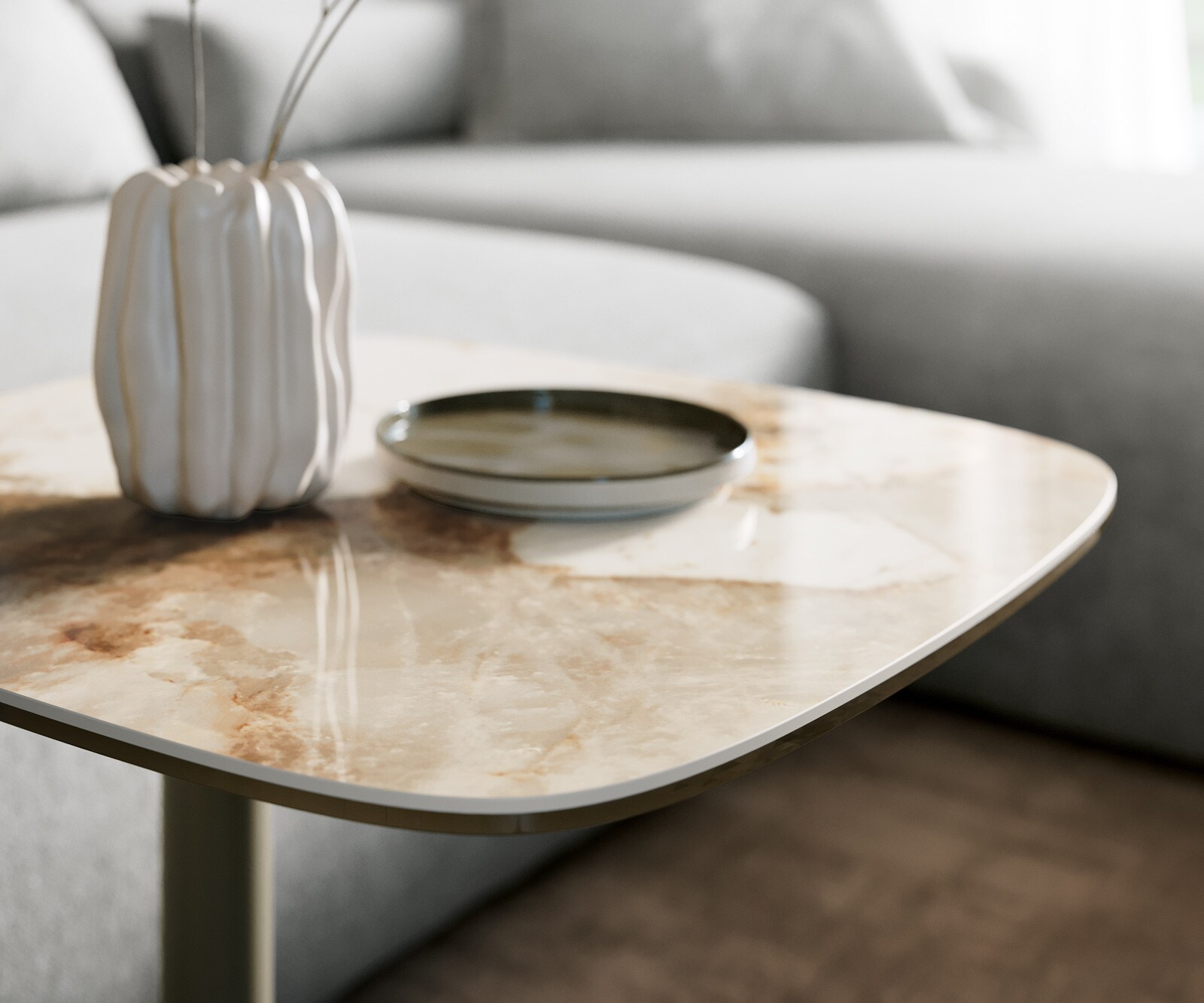 Table basse Edge Boot 50x50 cm céramique Minas Melange Eleny Metall finition effet titane 6