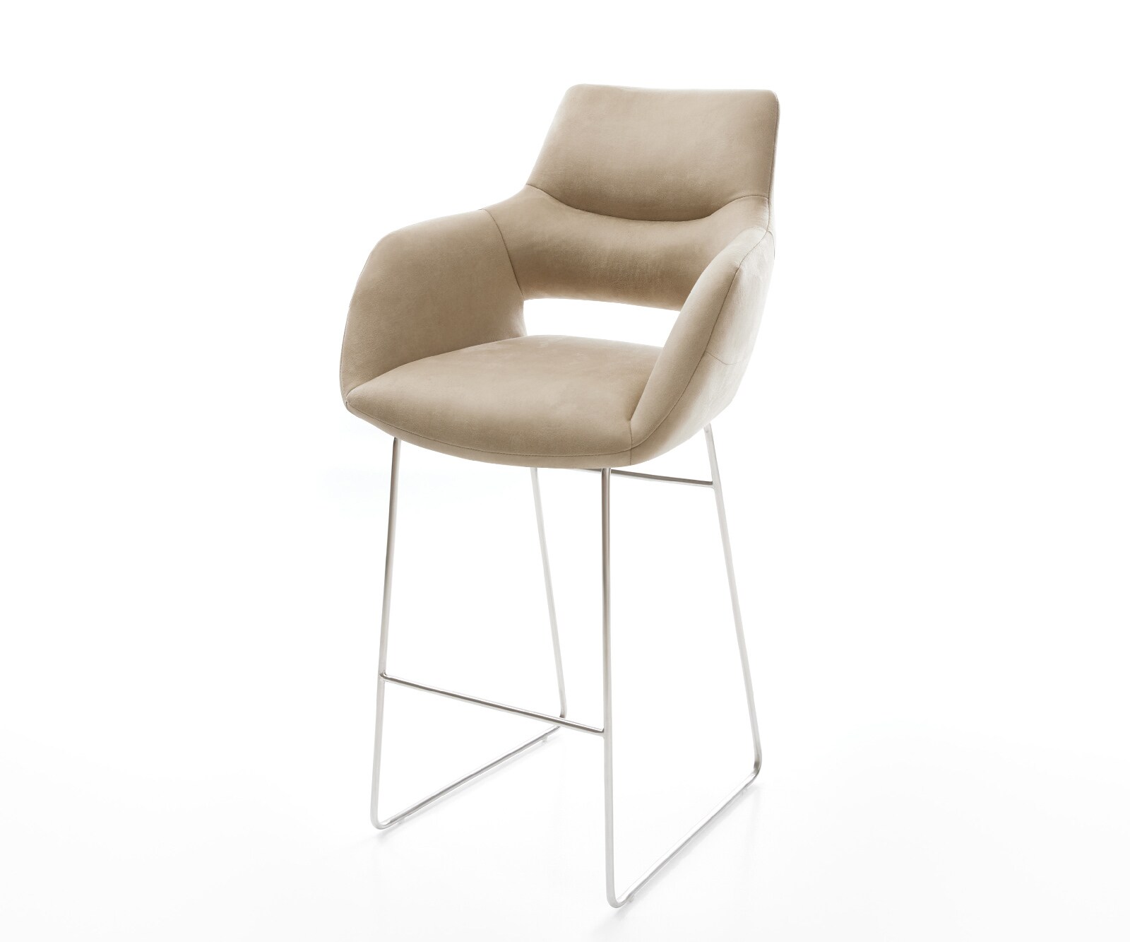 Chaise-de-bar Yago-Flex Microfibre Beige Vintage Pied trapèze acier inoxydable Argent Ressort ensaché 1