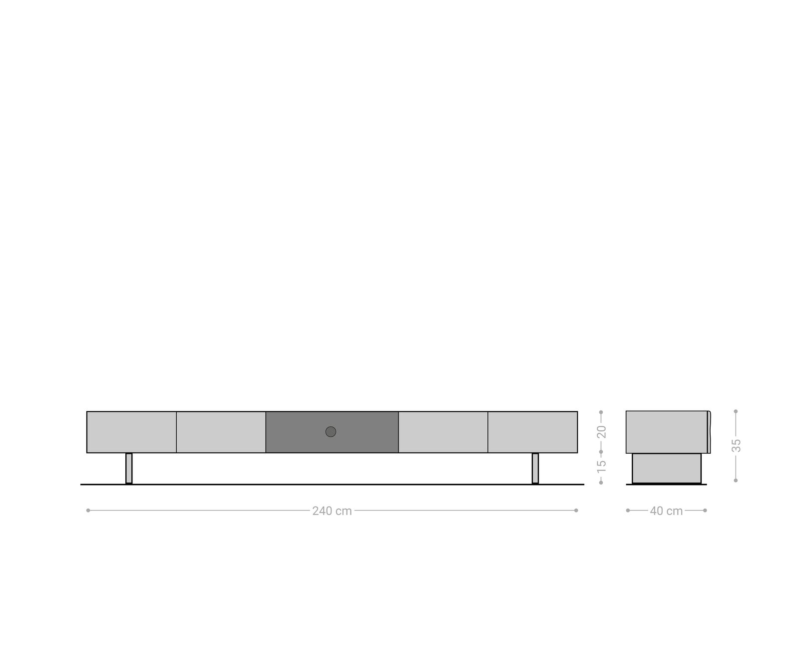 Meuble-TV New Live-Edge 240 cm acacia naturel 4 portes 1 compartiment pied en verre 6