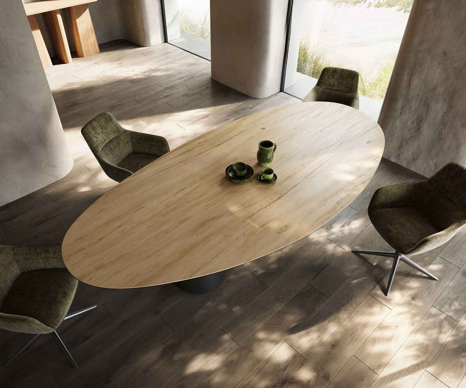 Table à manger Edge Ovale 280x130 Céramique Laminam® Sabbia Couleur chêne Troa Acier inoxydable Graphite 4