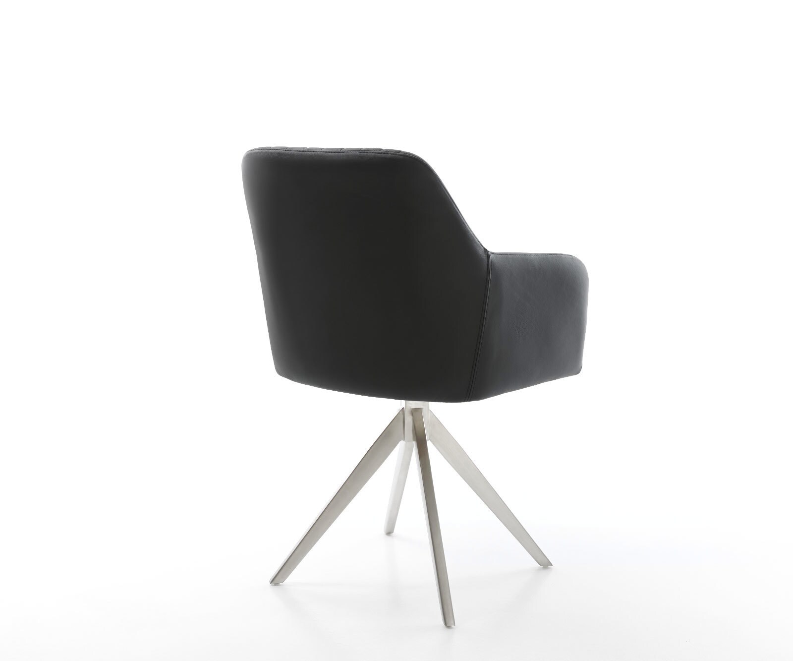 Chaise-de-salle-à-manger Greg-Flex cuir de vache noir pied croisé angulaire acier inoxydable brossé ressorts ensachés 4