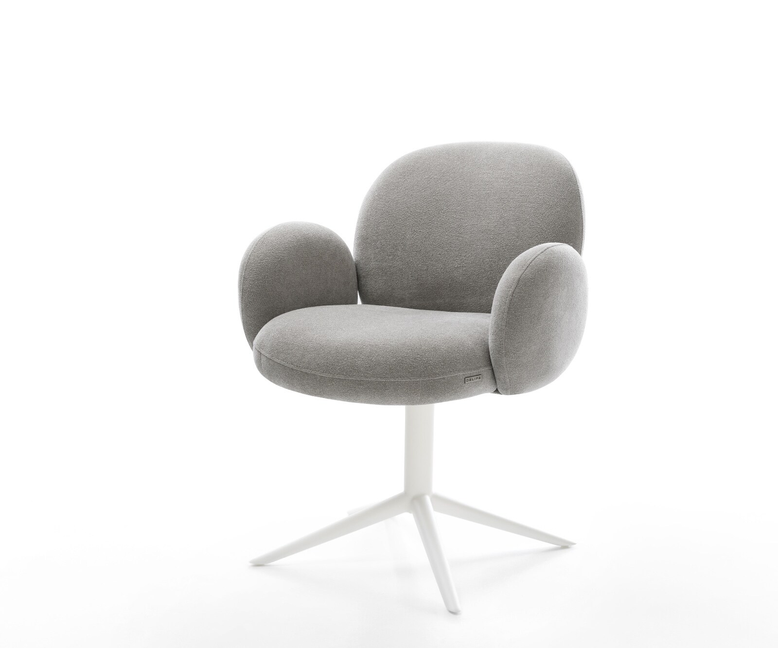 Chaise-pivotante Nube-Flex avec accoudoirs tissu structuré doux gris pied de chaise 4 branches blanc pivotement sur 360° fonction bascule resorts ensachés 1