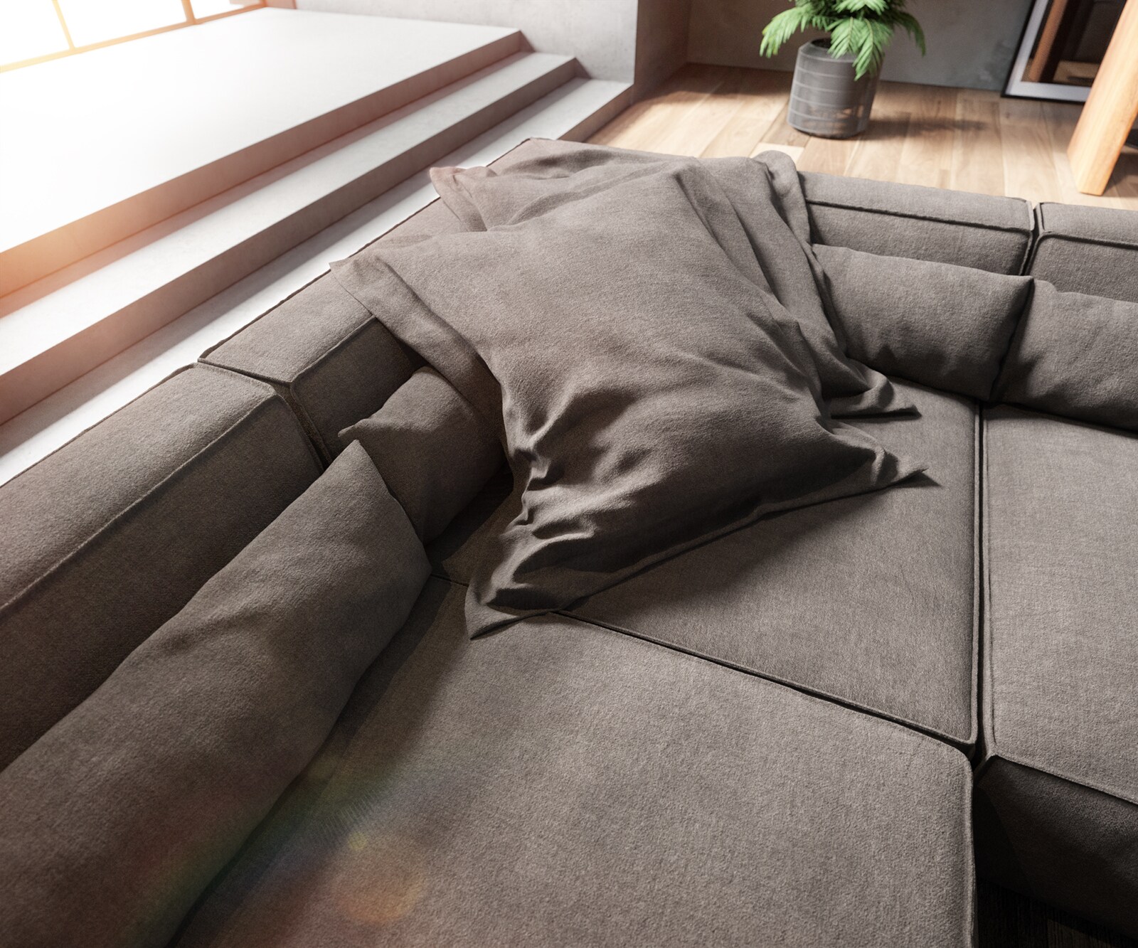 Canapé panoramique Sirpio XL 360x260 cm Microfibre Marron Kaki Recamiere variable 4