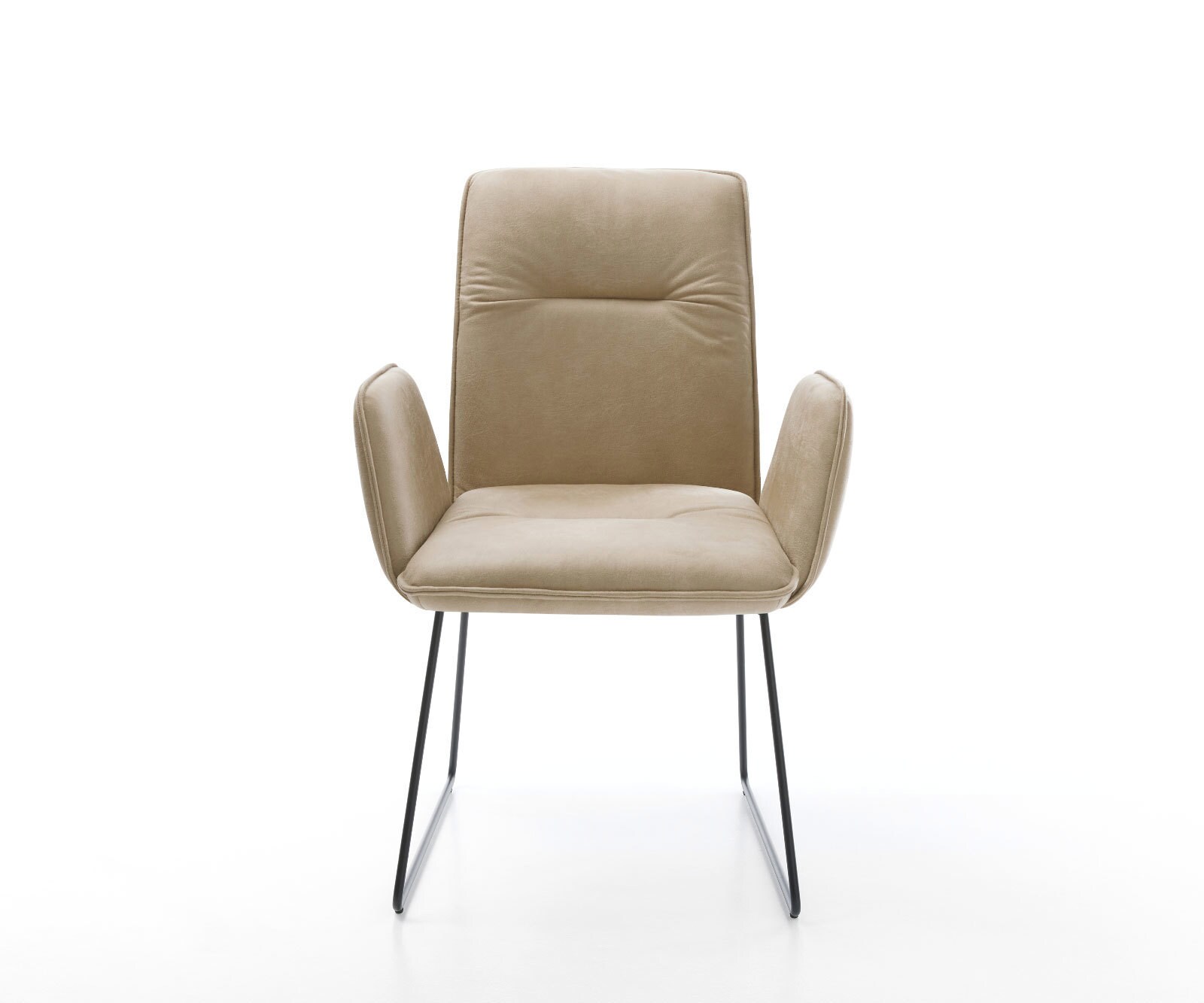 Chaise-de-salle-à-manger Vinja-Flex microvelours beige vintage pied trapèze noir 1