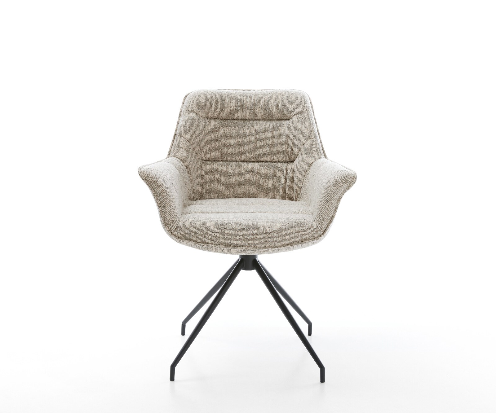 Chaise-de-salle-à-manger Kaira-Flex tissu tissé doux beige pied croisé conique noir 2