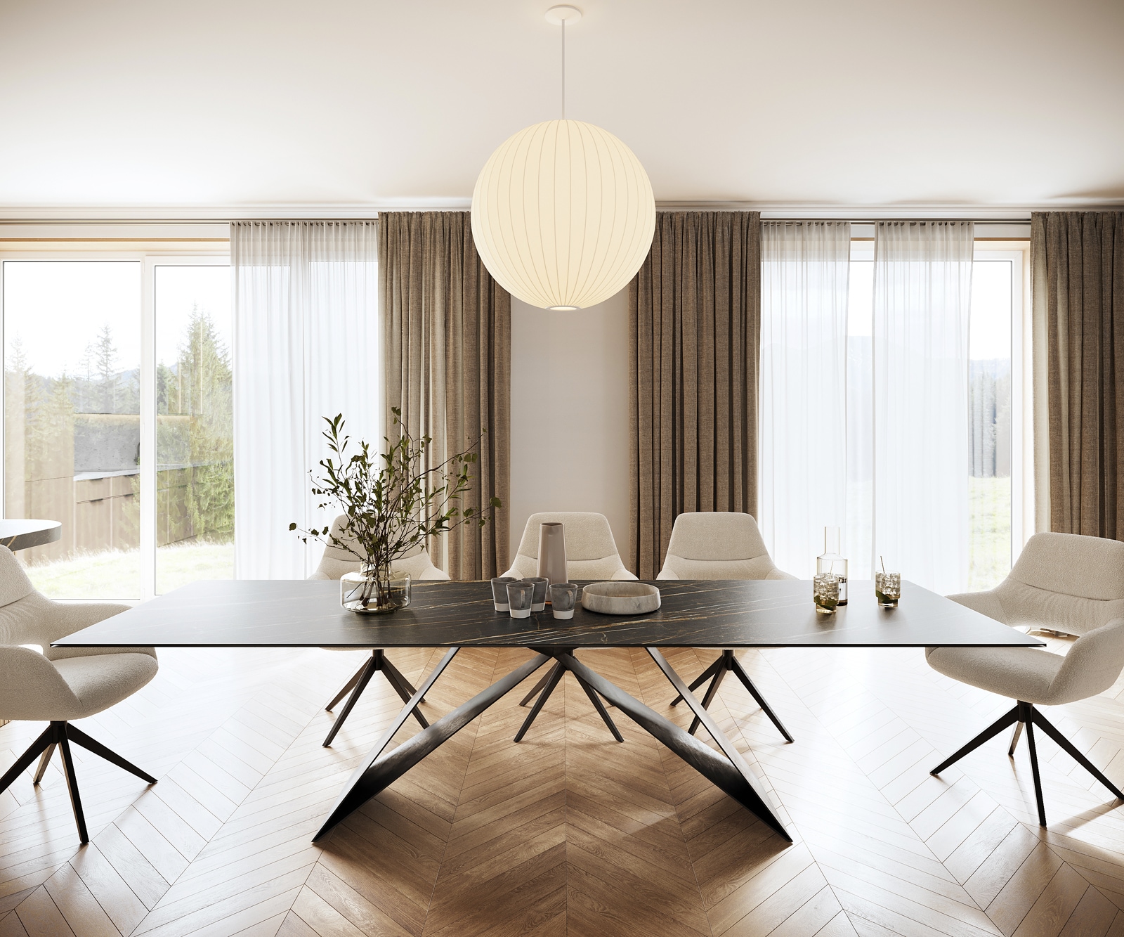 Table-à-manger Edge 300x100cm Laminam® céramique marron V-pieds milieu noir 4 Table-à-manger Edge 300x100cm Laminam® céramique marron V-pieds milieu noir 4