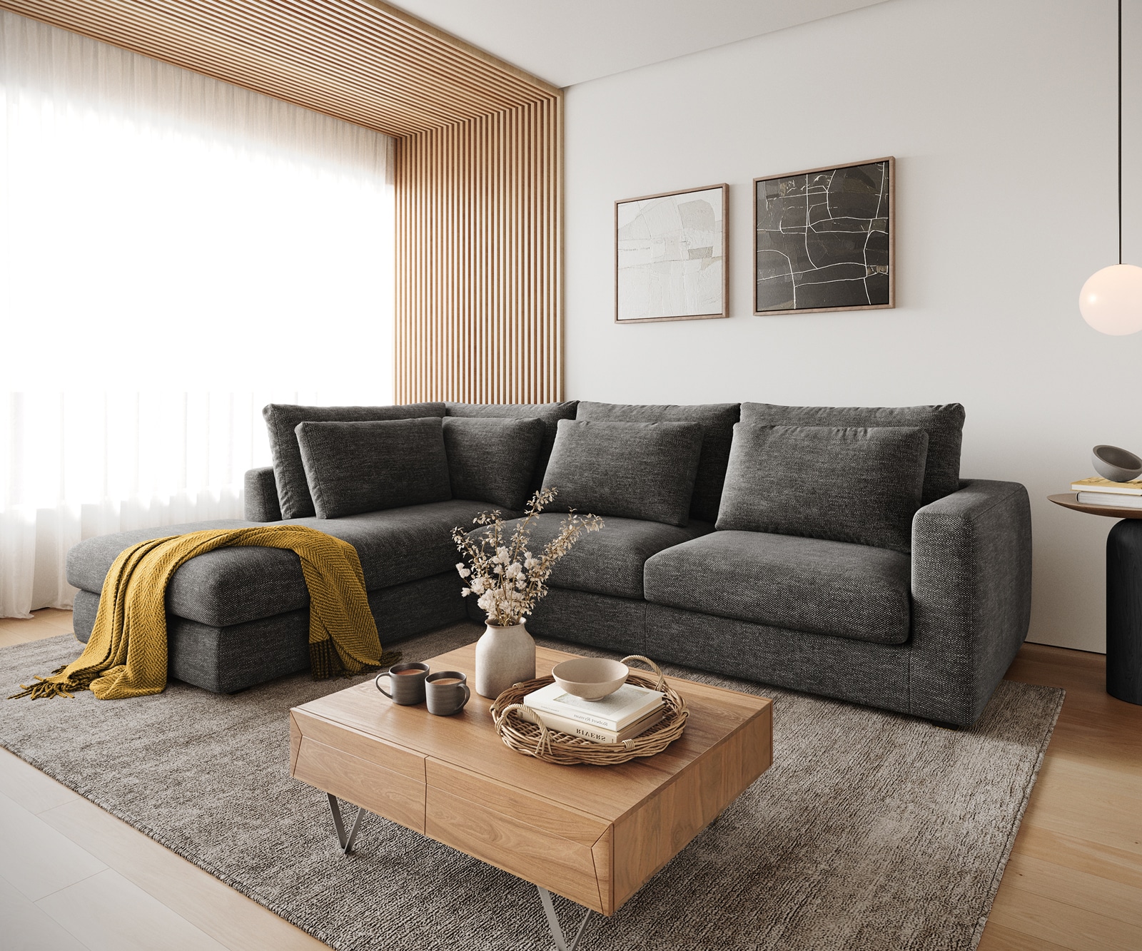 Canapé d'angle Isla 330x225 cm Chenille Anthracite méridiènne  gauche Canapé d'angle Isla 330x225 cm Chenille Anthracite méridiènne  gauche