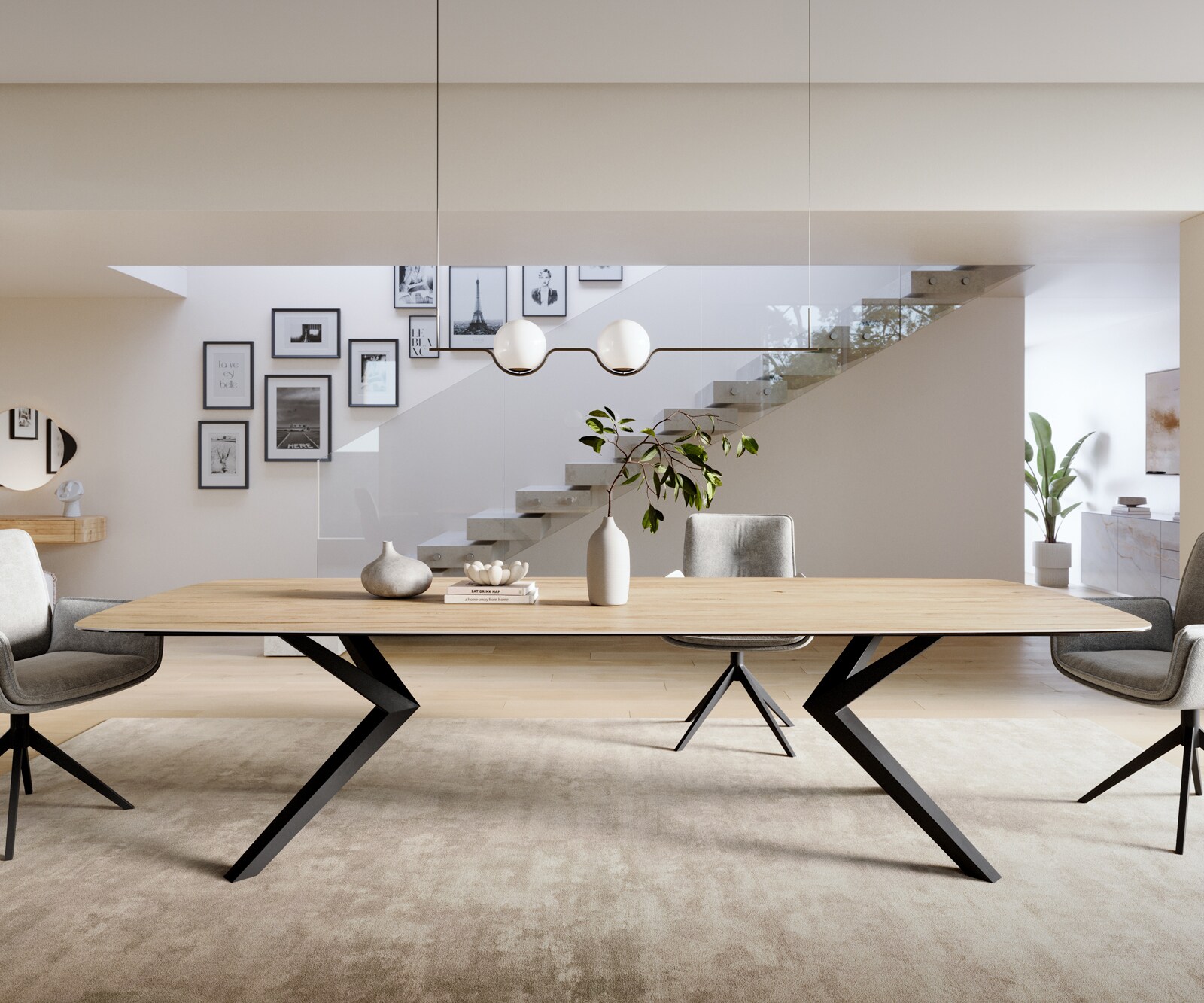 Table à manger Edge Boot 300x120 cm Céramique Laminam® Sabbia Eichefarbig Zenthara anguleux Métal Noir 2