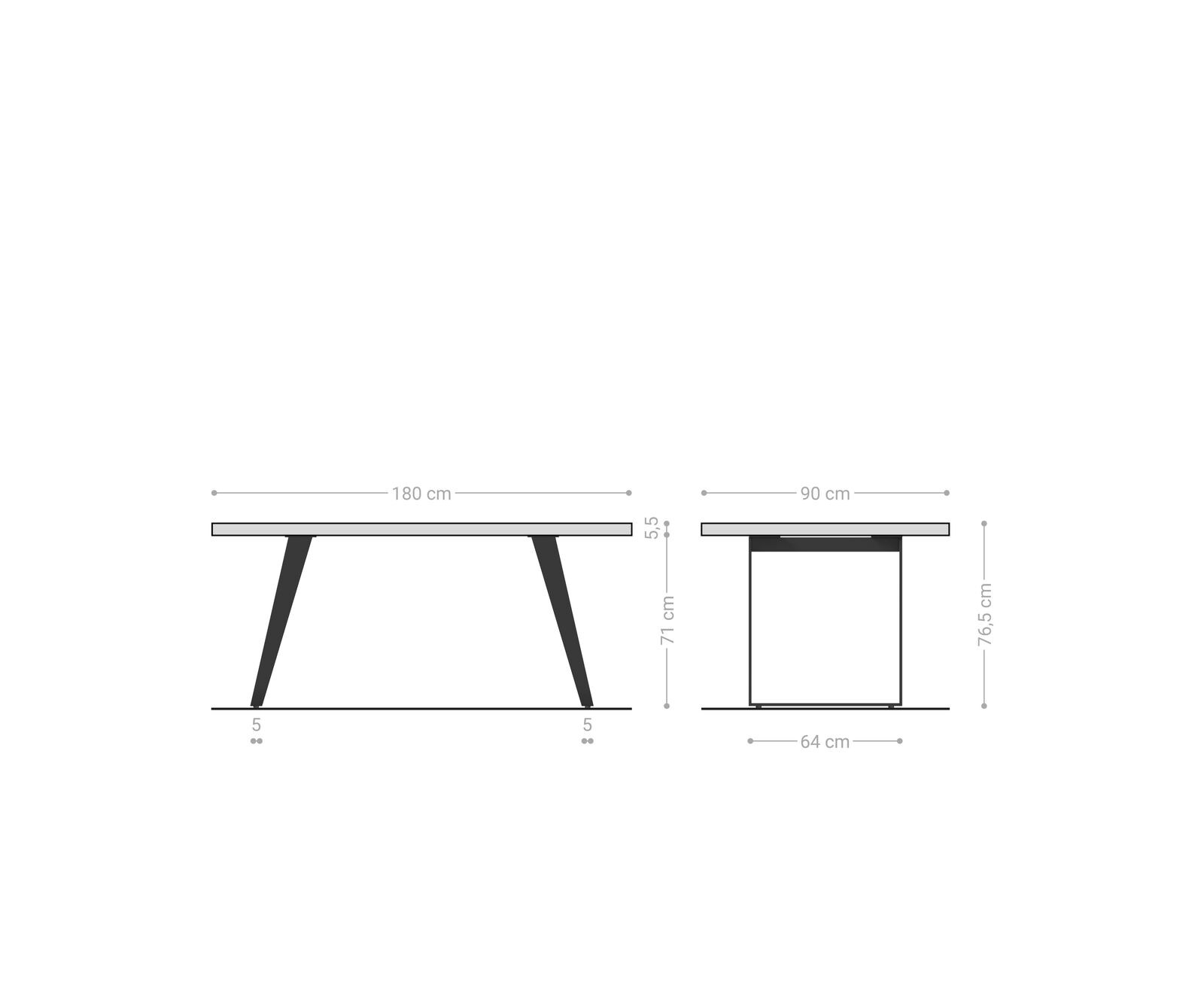 Table à manger Edge 180x90 XL acacia platine métal inclinée noir Live-Edge 8