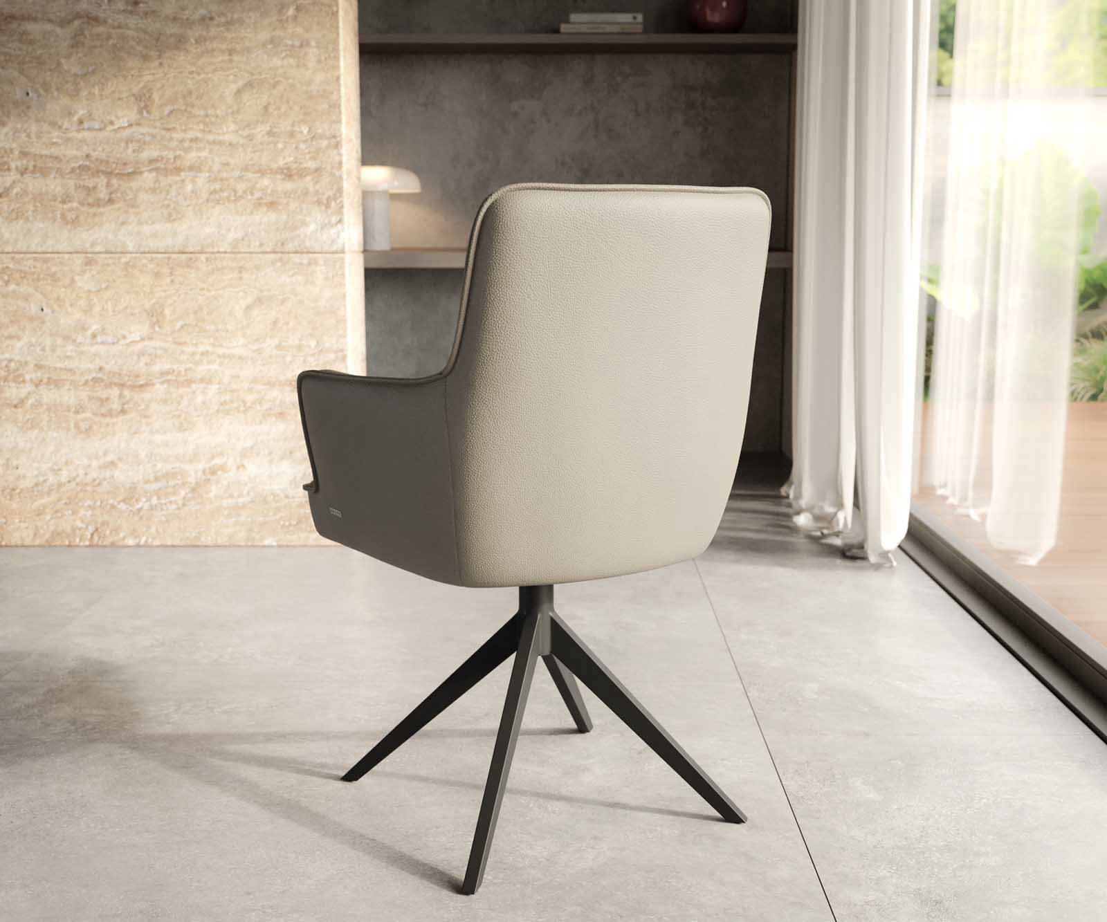 Chaise-pivotante Heira-Flex avec accoudoirs cuir de vache couleur boue pied croisé large noir pivotement sur 360° ressorts ensachés 3 Chaise-pivotante Heira-Flex avec accoudoirs cuir de vache couleur boue pied croisé large noir pivotement sur 360° ressorts ensachés 3