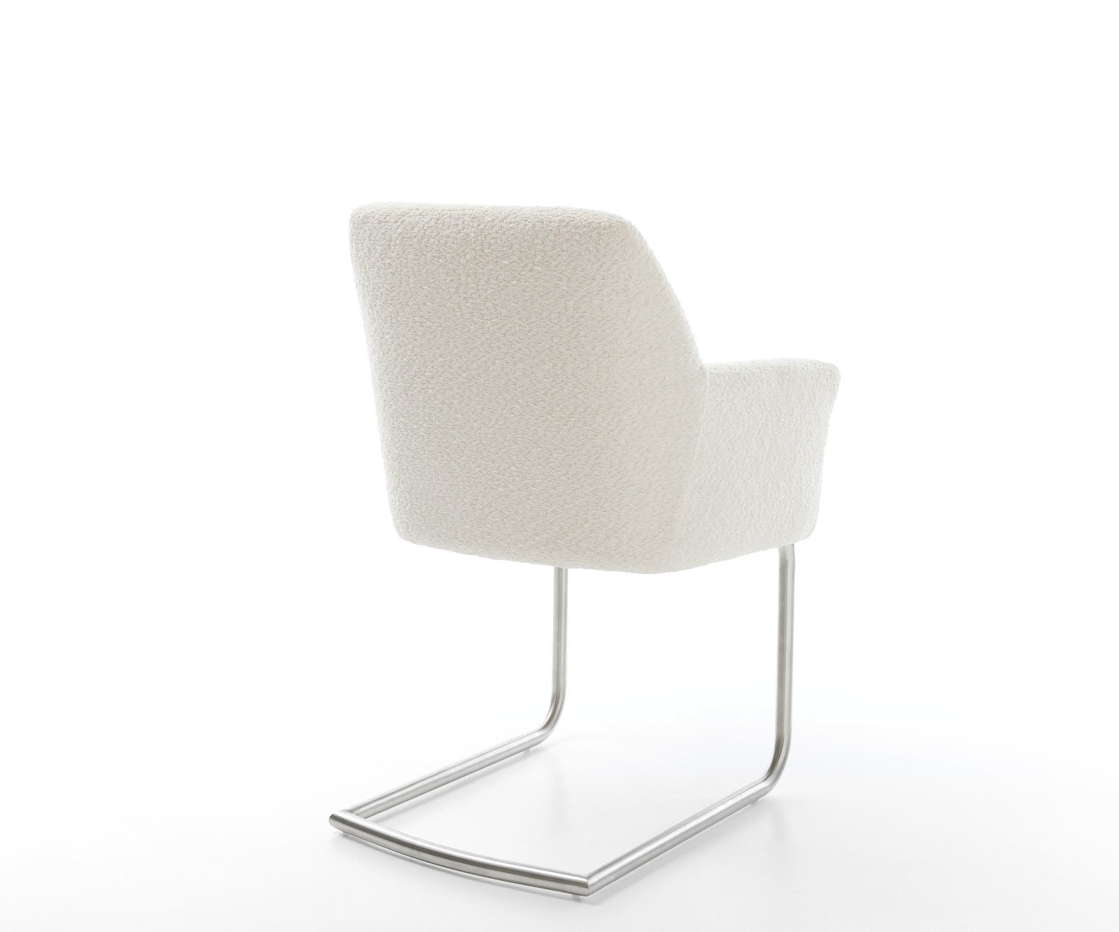 Cantilever Xana-Flex avec accoudoirs bouclé blanc pied cantilever rond acier inoxydable brossé ressorts ensachés 5