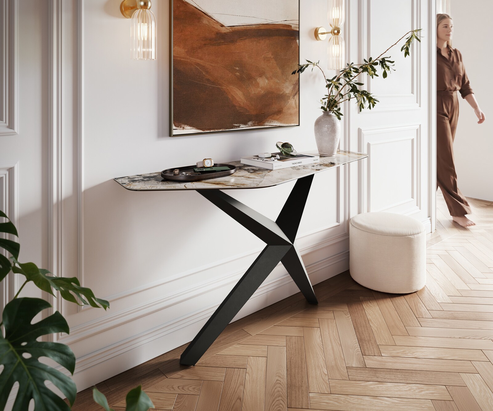 Console Edge Polygonal 140x50 cm Céramique Patagonia Poliert Zentharo Métal Noir 1
