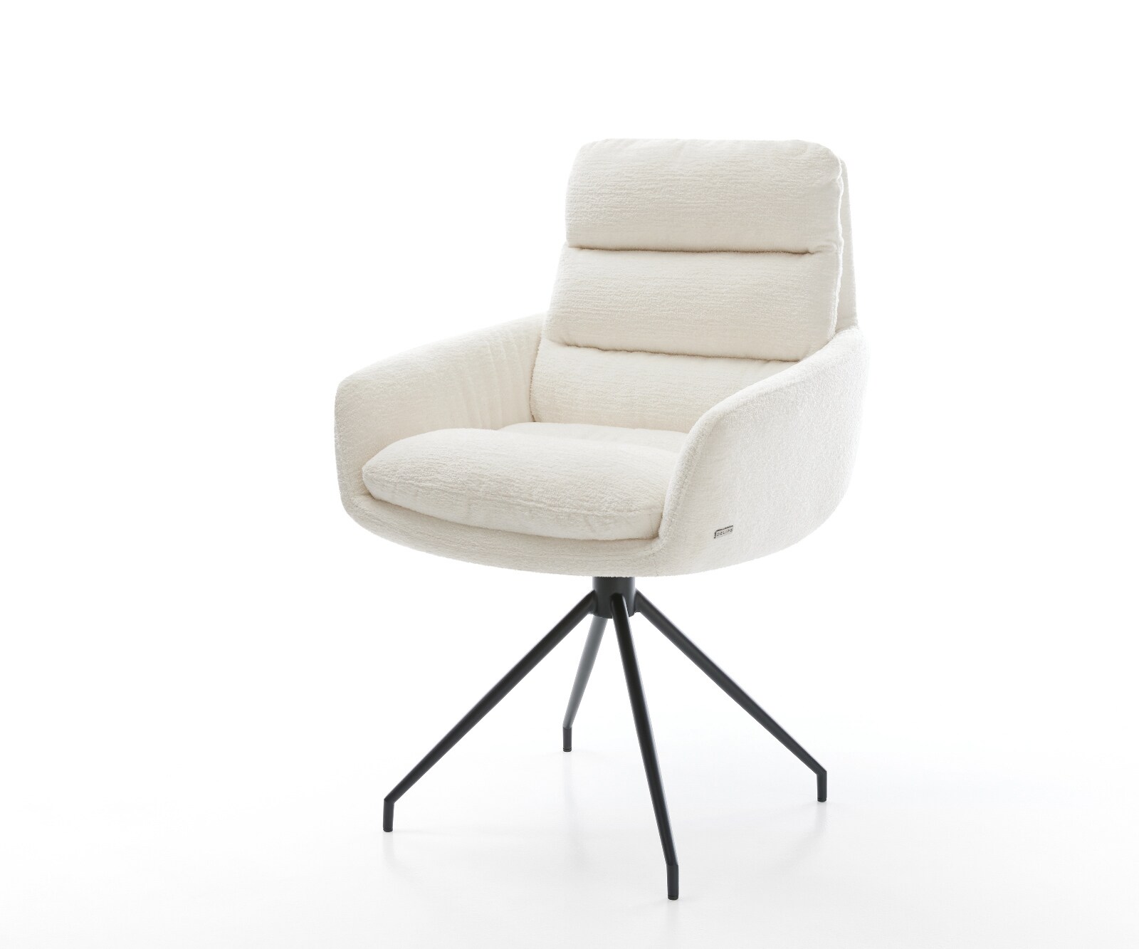 Chaise-de-salle-à-manger Abelia-Flex avec accoudoirs bouclé doux beige pied croisé conique noir 1