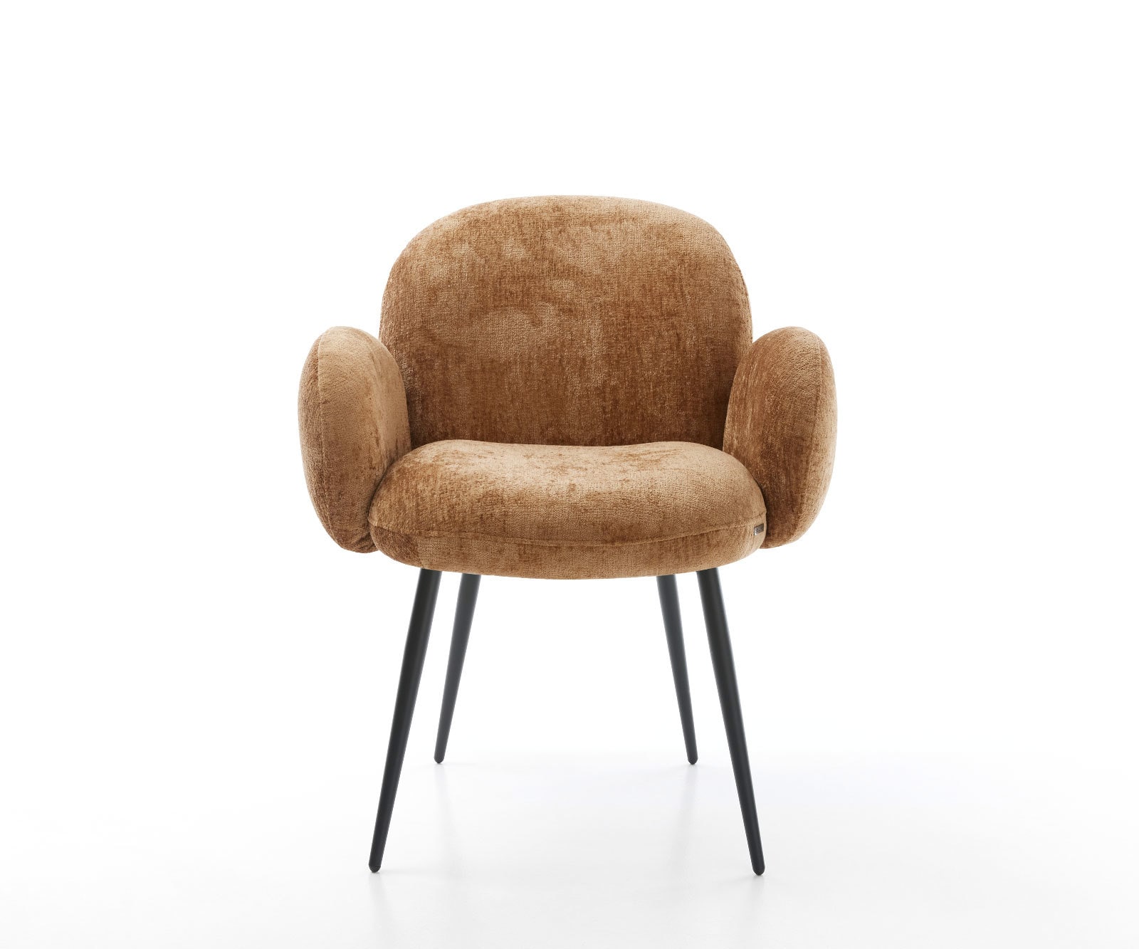 Chaise-de-salle-à-manger Nube-Flex avec accoudoirs chenille rouille 4 pieds coniques noir ressorts ensachés 2 Chaise-de-salle-à-manger Nube-Flex avec accoudoirs chenille rouille 4 pieds coniques noir ressorts ensachés 2