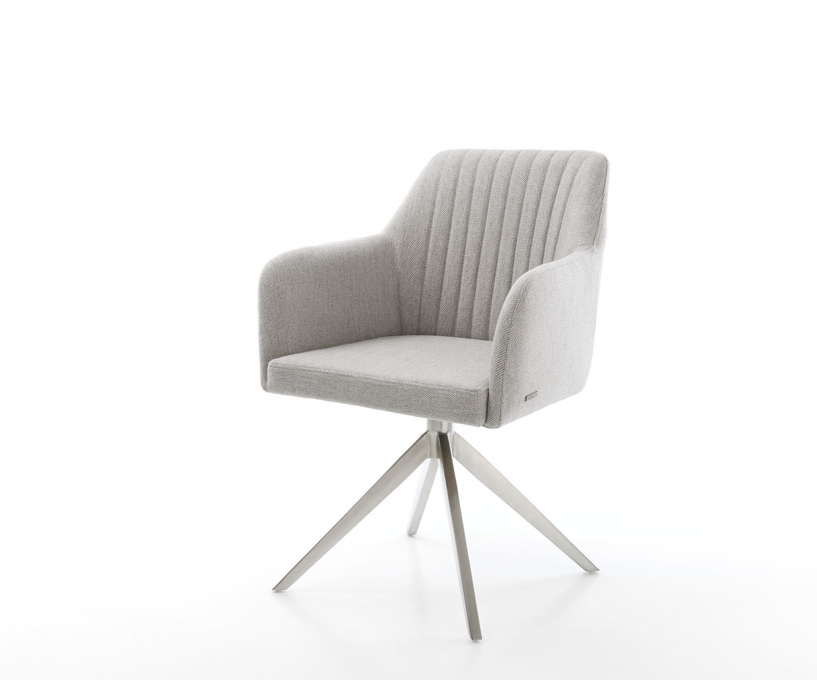 Chaise-de-salle-à-manger Greg-Flex rayures gris clair pied croisé large acier inoxydable brossé ressorts ensachés 1