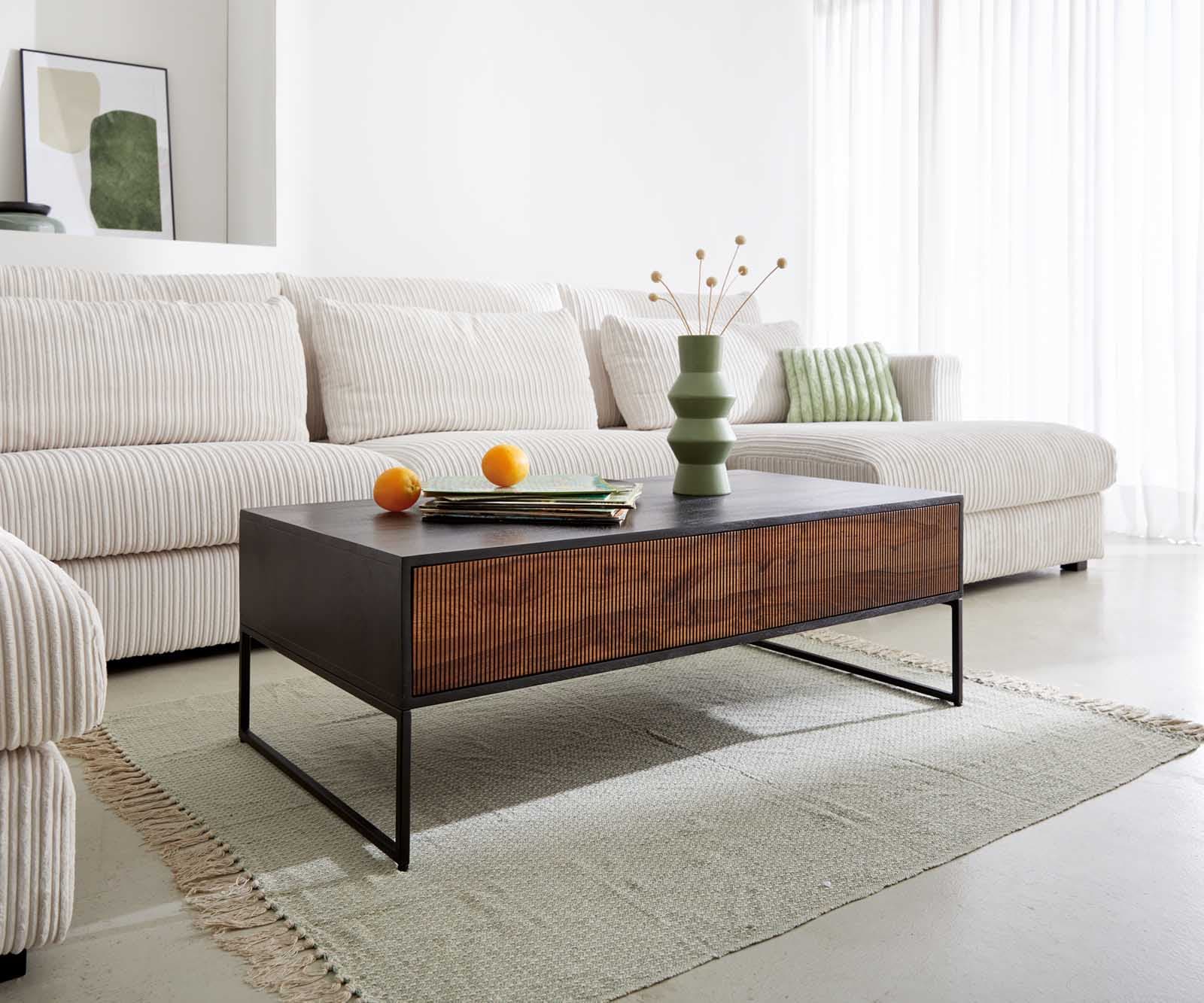 Table-basse Vaag 120 cm Sheesham Nature Manguier Noir 4 tiroirs Table-basse Vaag 120 cm Sheesham Nature Manguier Noir 4 tiroirs
