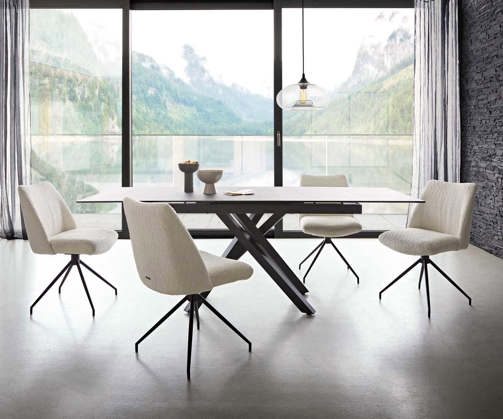 Chaise-pivotante Elso-Flex bouclé blanc pied croisé conique noir pivotement sur 180° ressorts ensachés 5